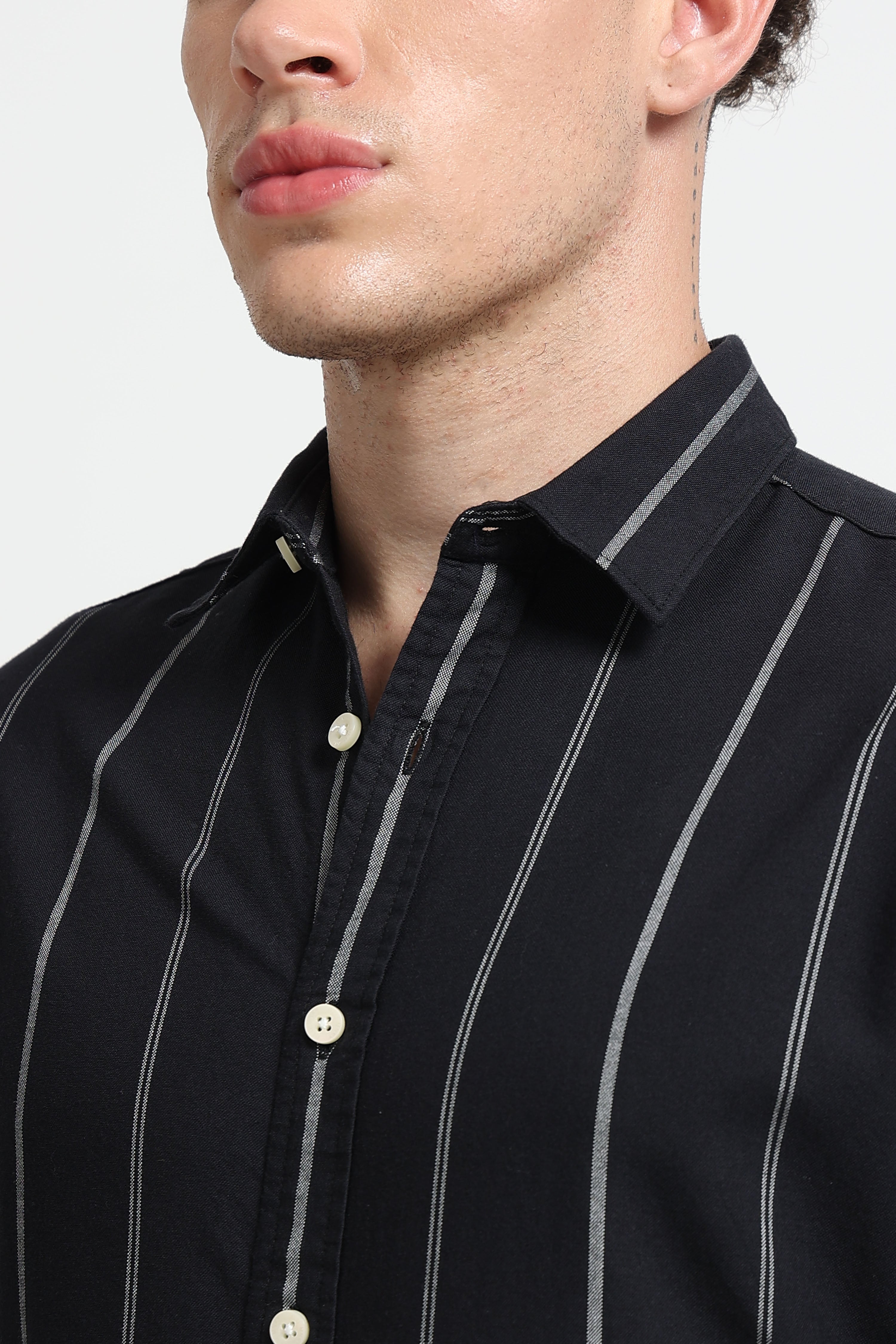Men Black Classic Striped Cotton Shirt