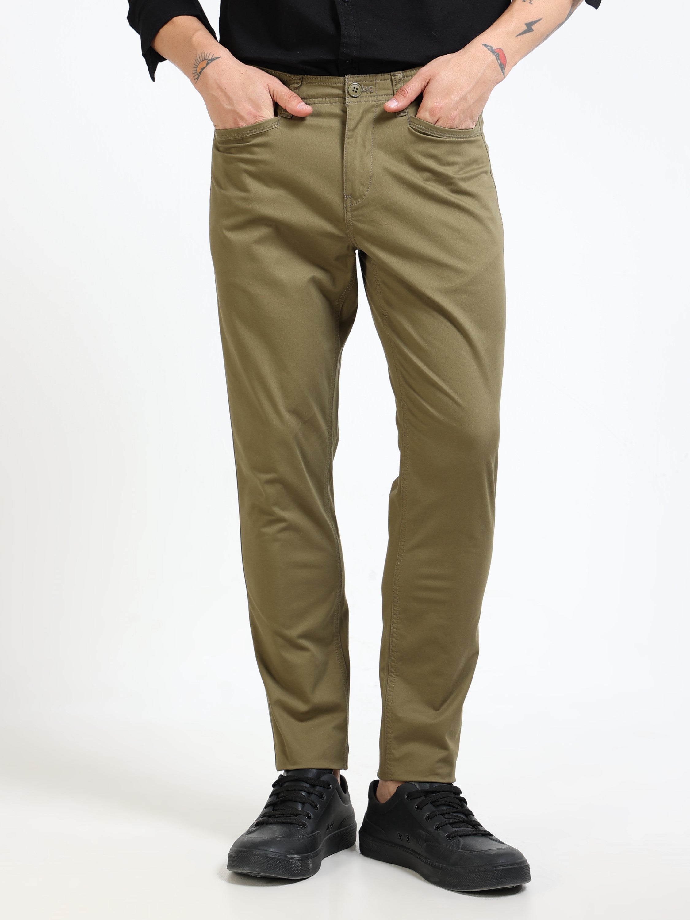 Men Olive Slim Fit Pant
