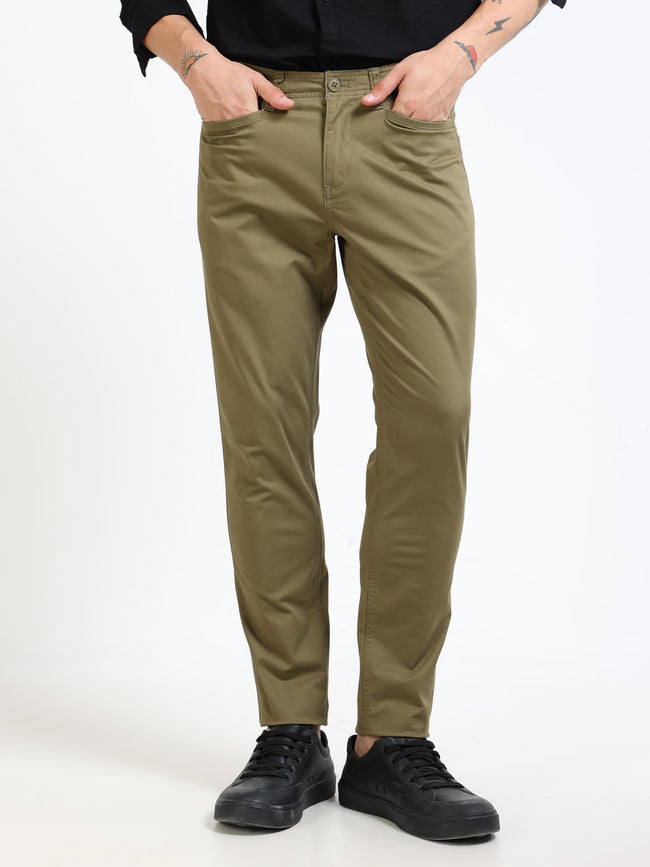 Men Olive Slim Fit Pant