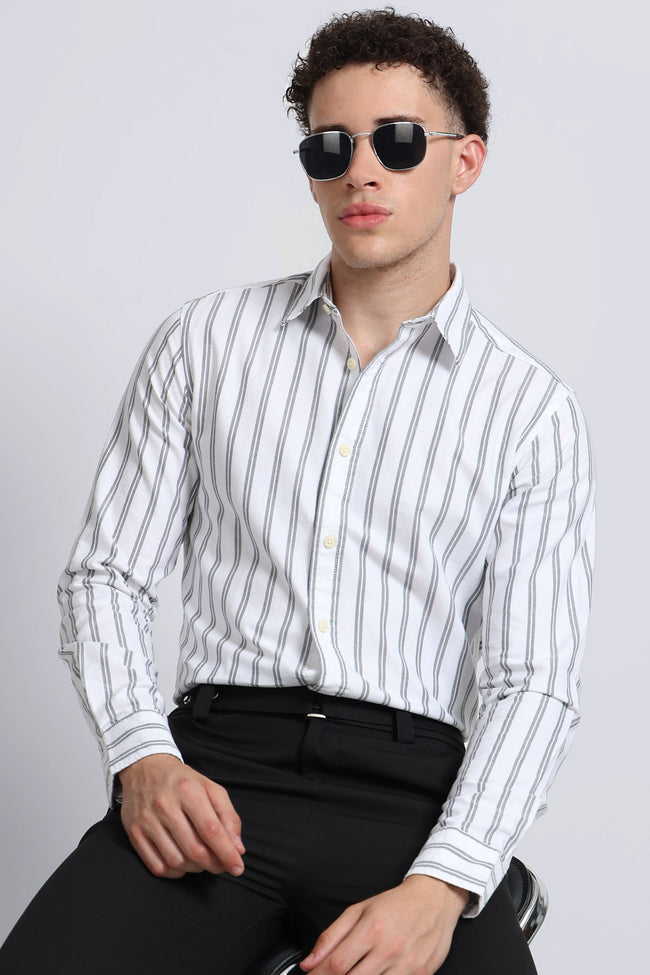 Men White Classic Striped Cotton Shirt