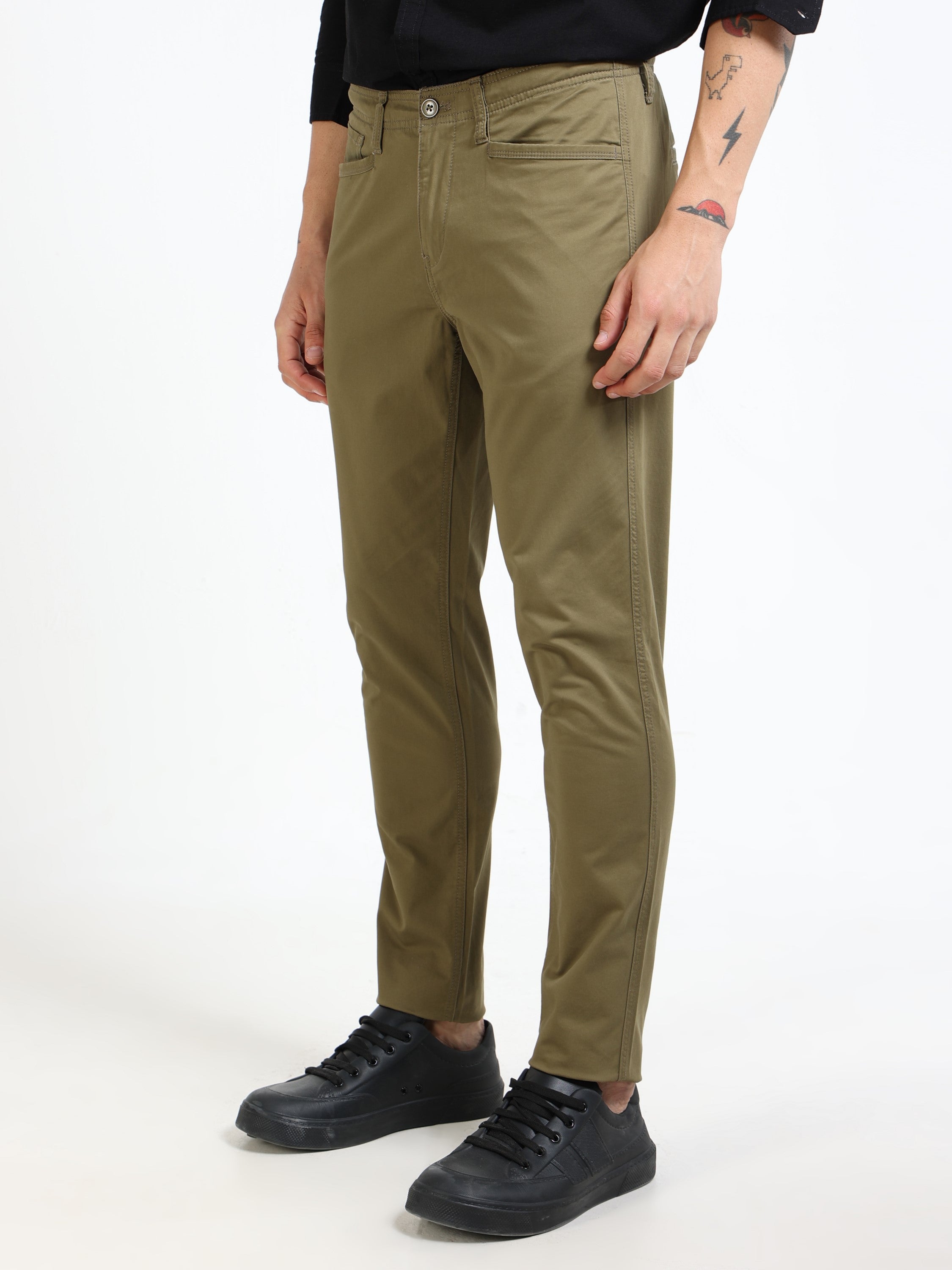 Men Olive Slim Fit Pant