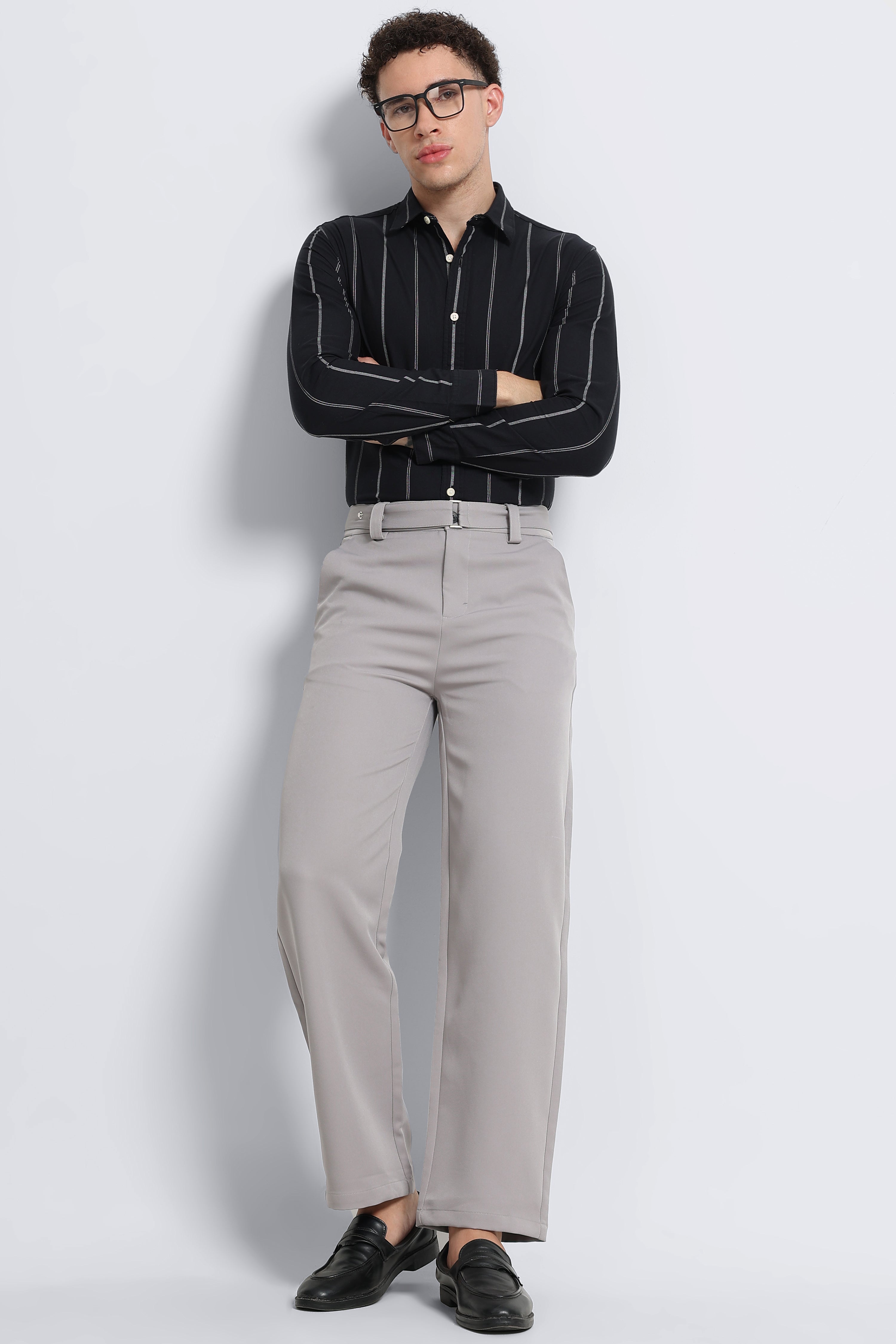 Men Black Classic Striped Cotton Shirt
