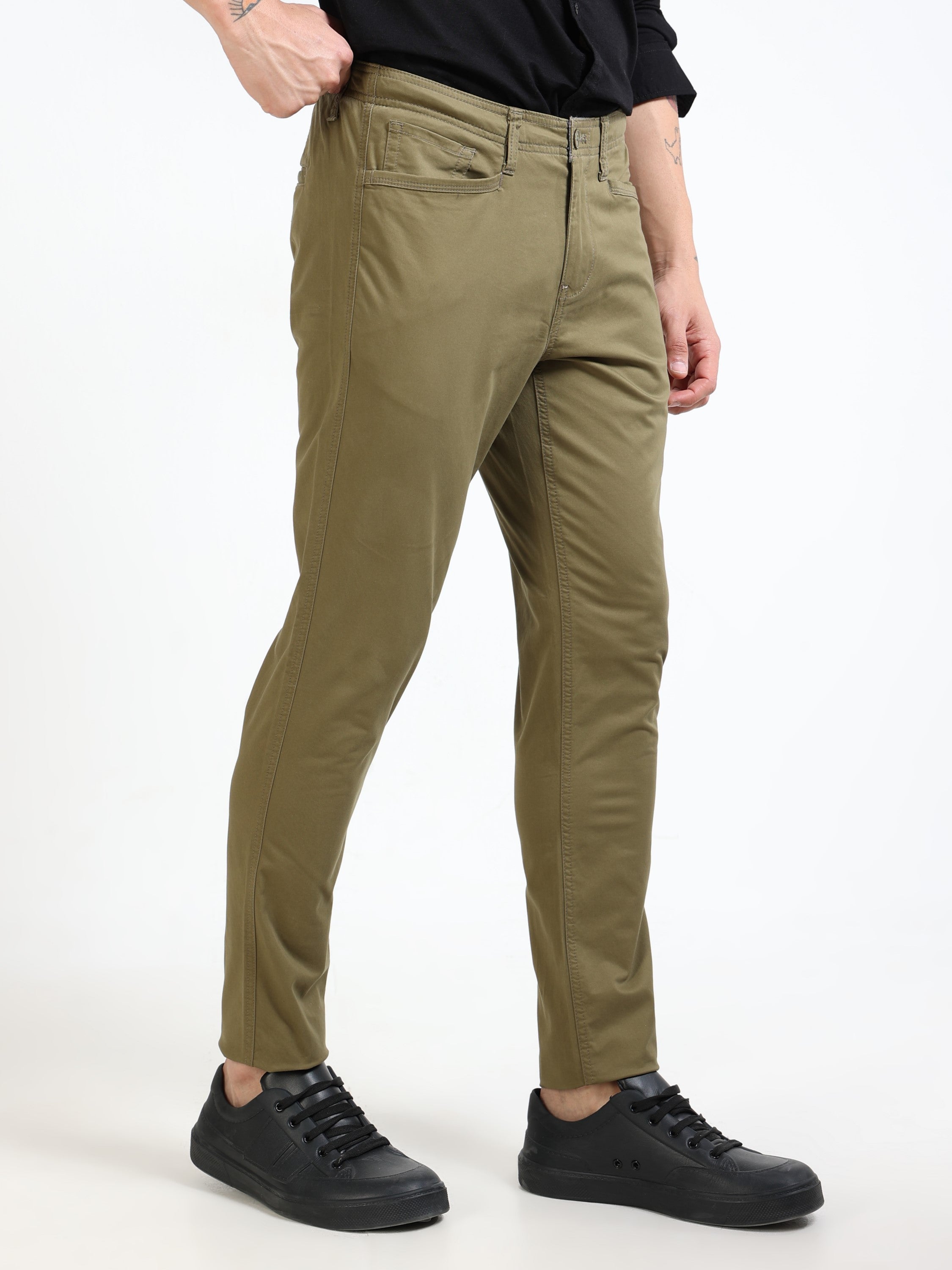 Men Olive Slim Fit Pant