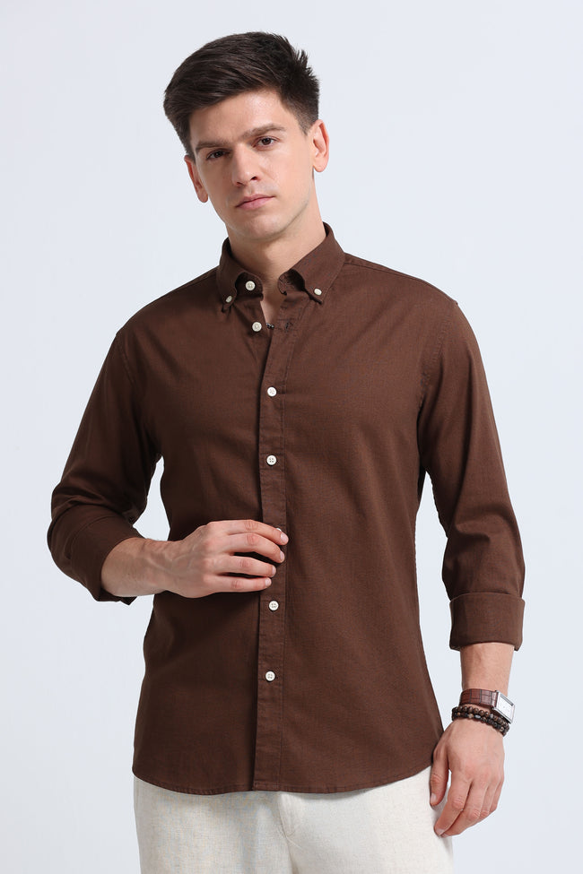 Men Brown Button-Down Shirt
