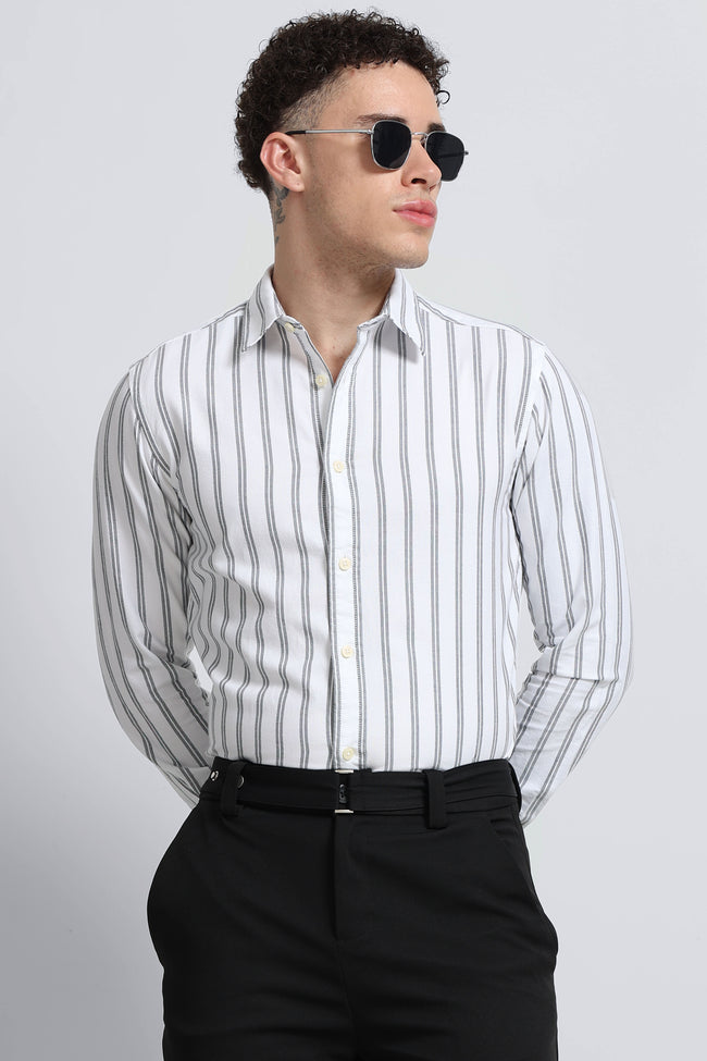Men White Classic Striped Cotton Shirt