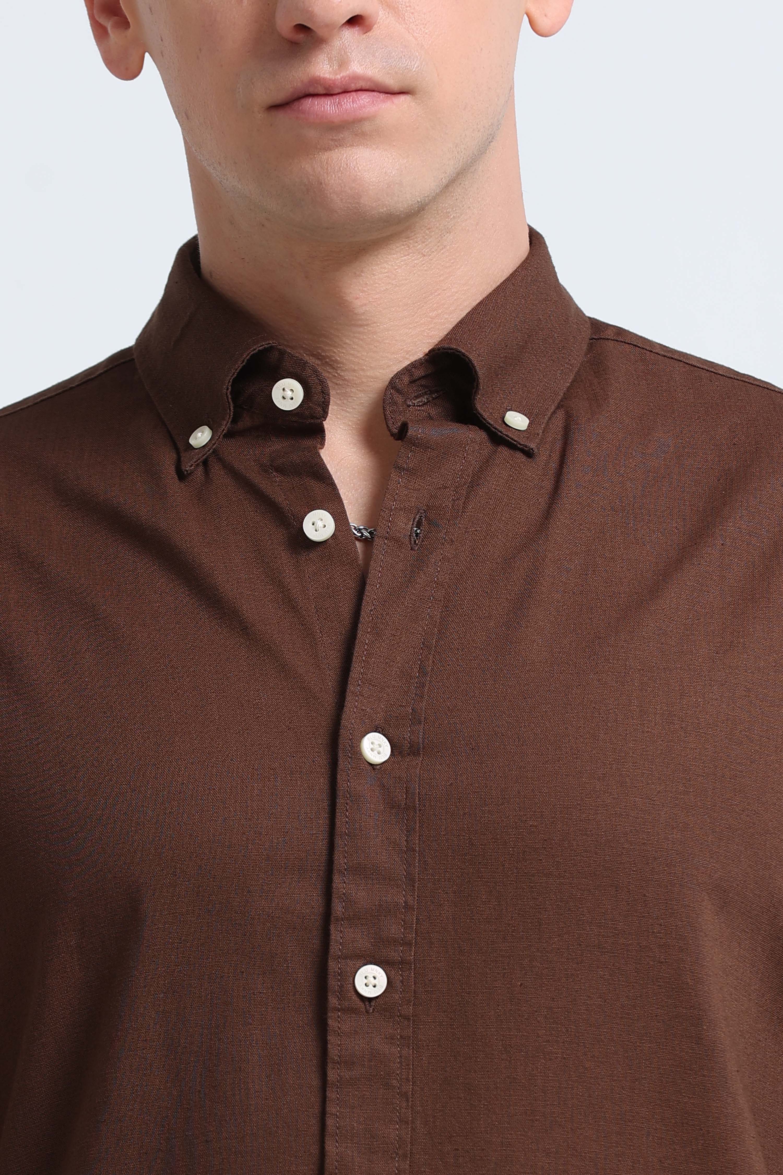 Men Brown Button-Down Shirt