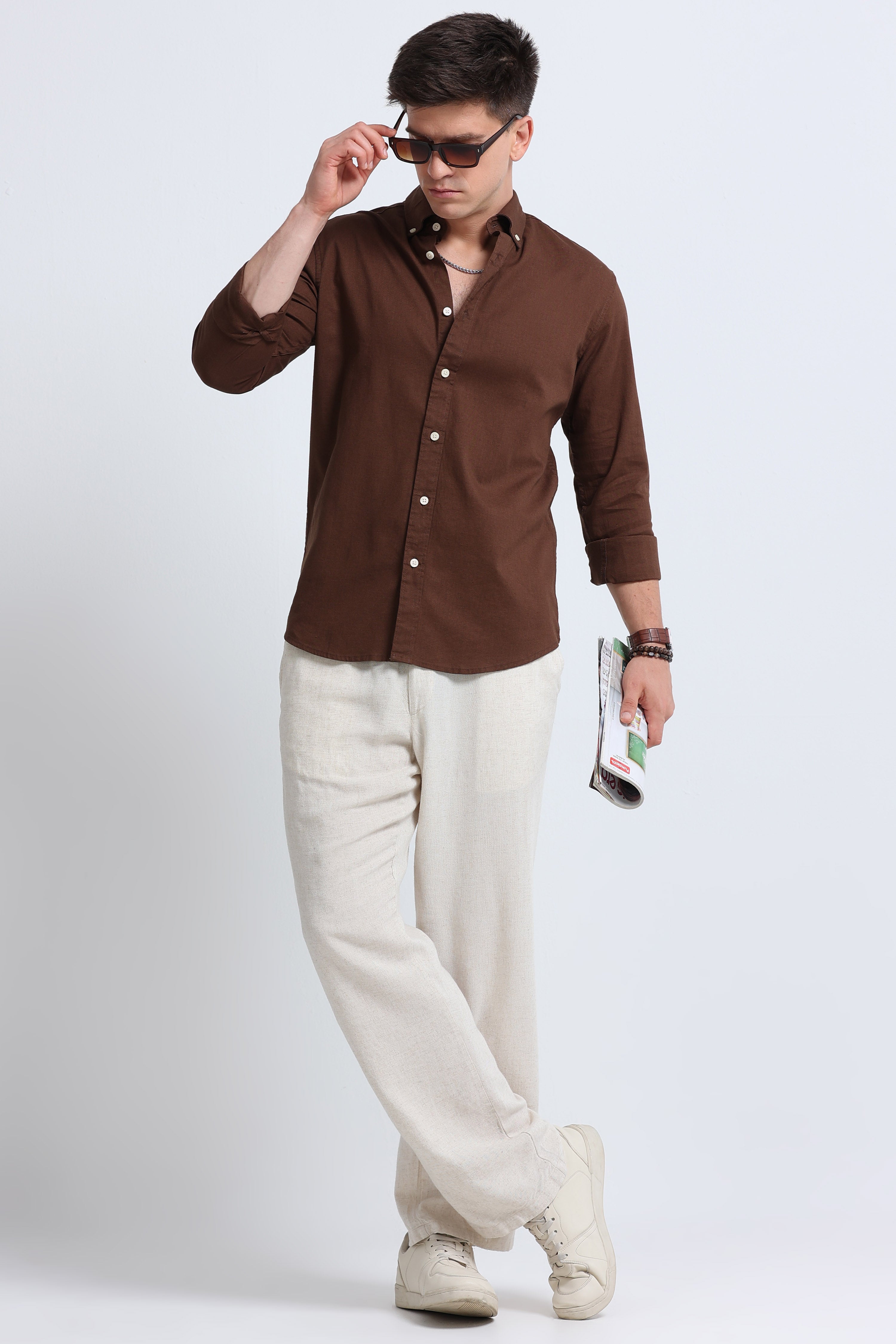 Men Brown Button-Down Shirt