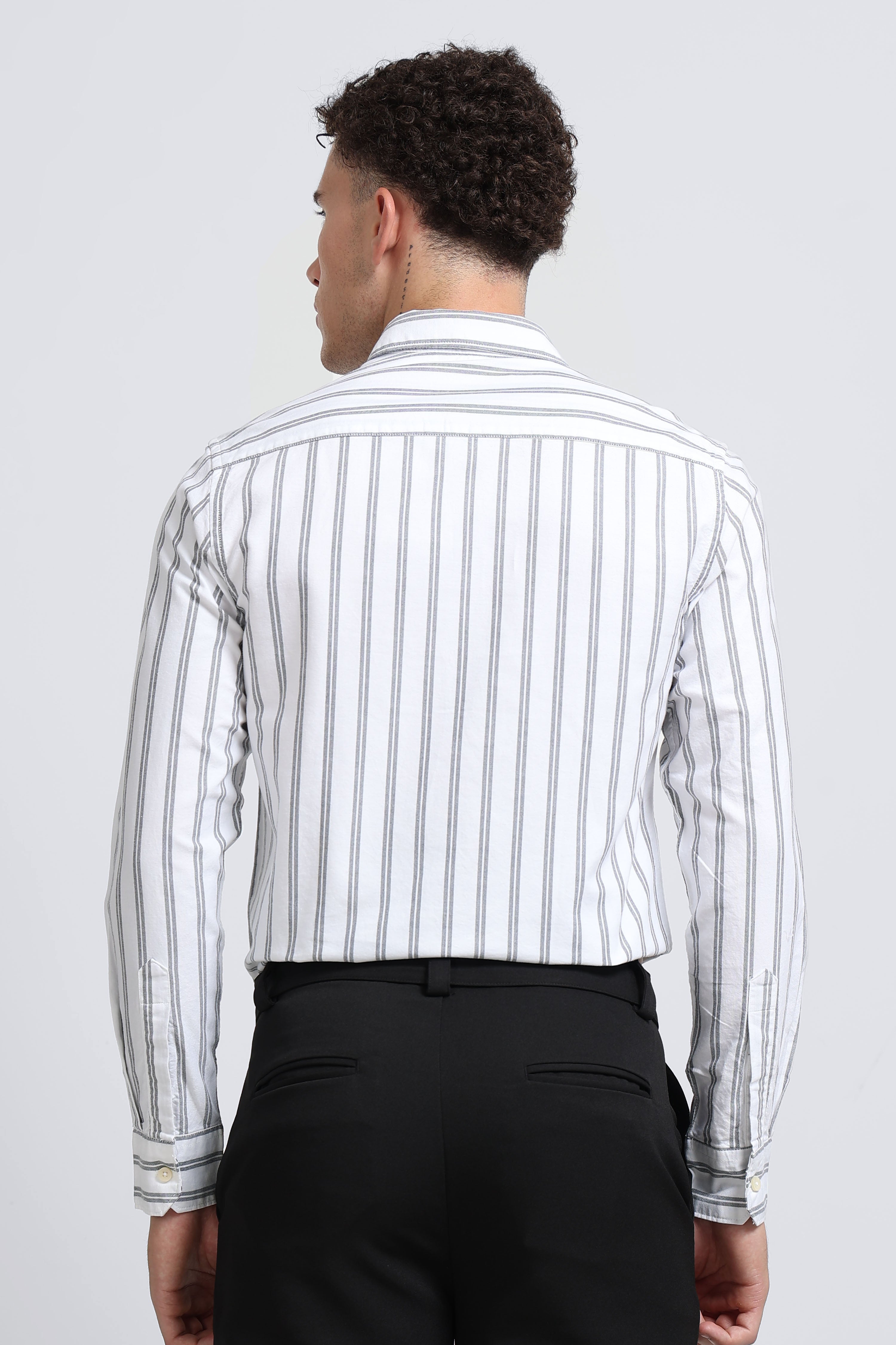 Men White Classic Striped Cotton Shirt