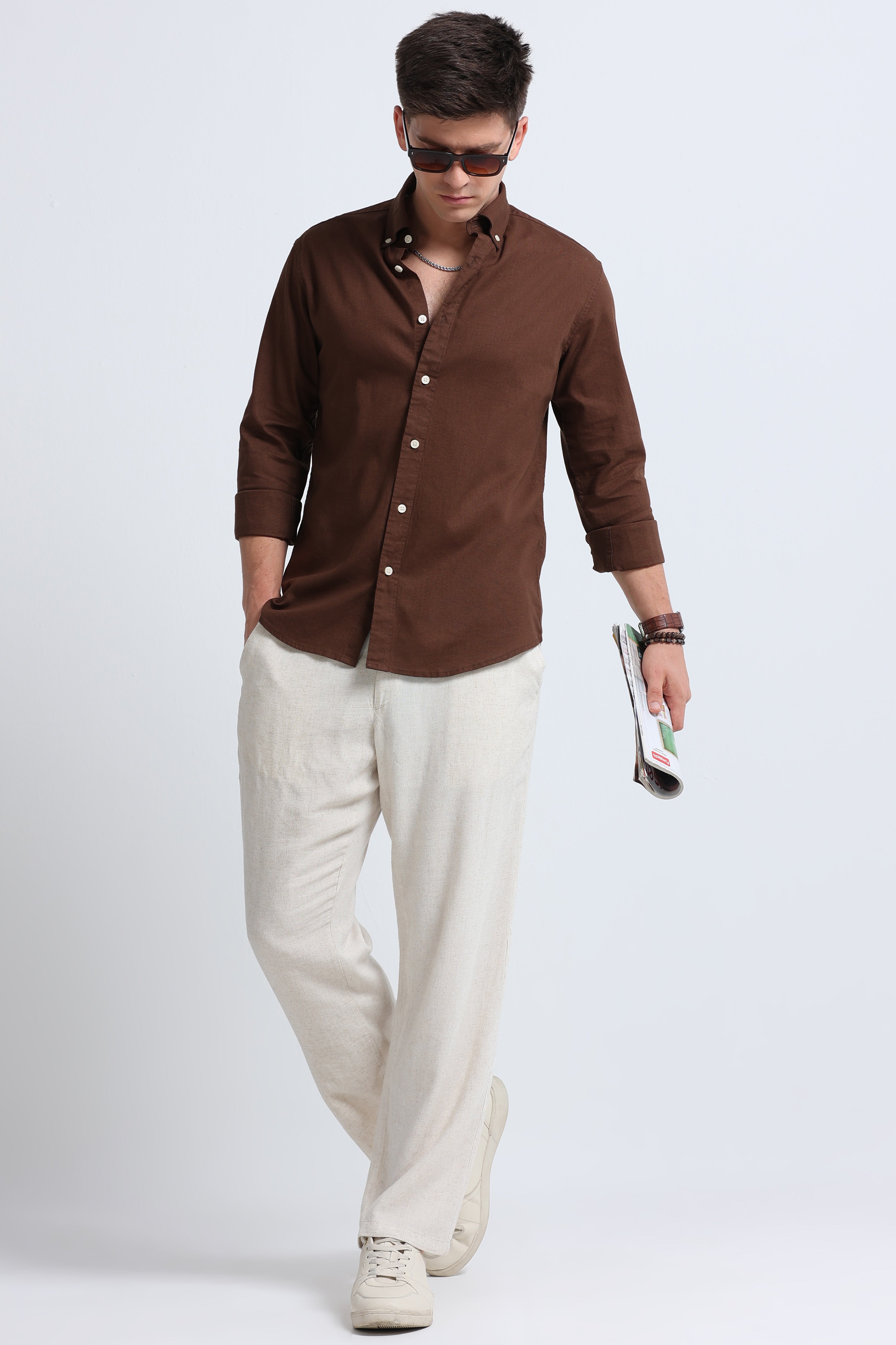 Men Brown Button-Down Shirt
