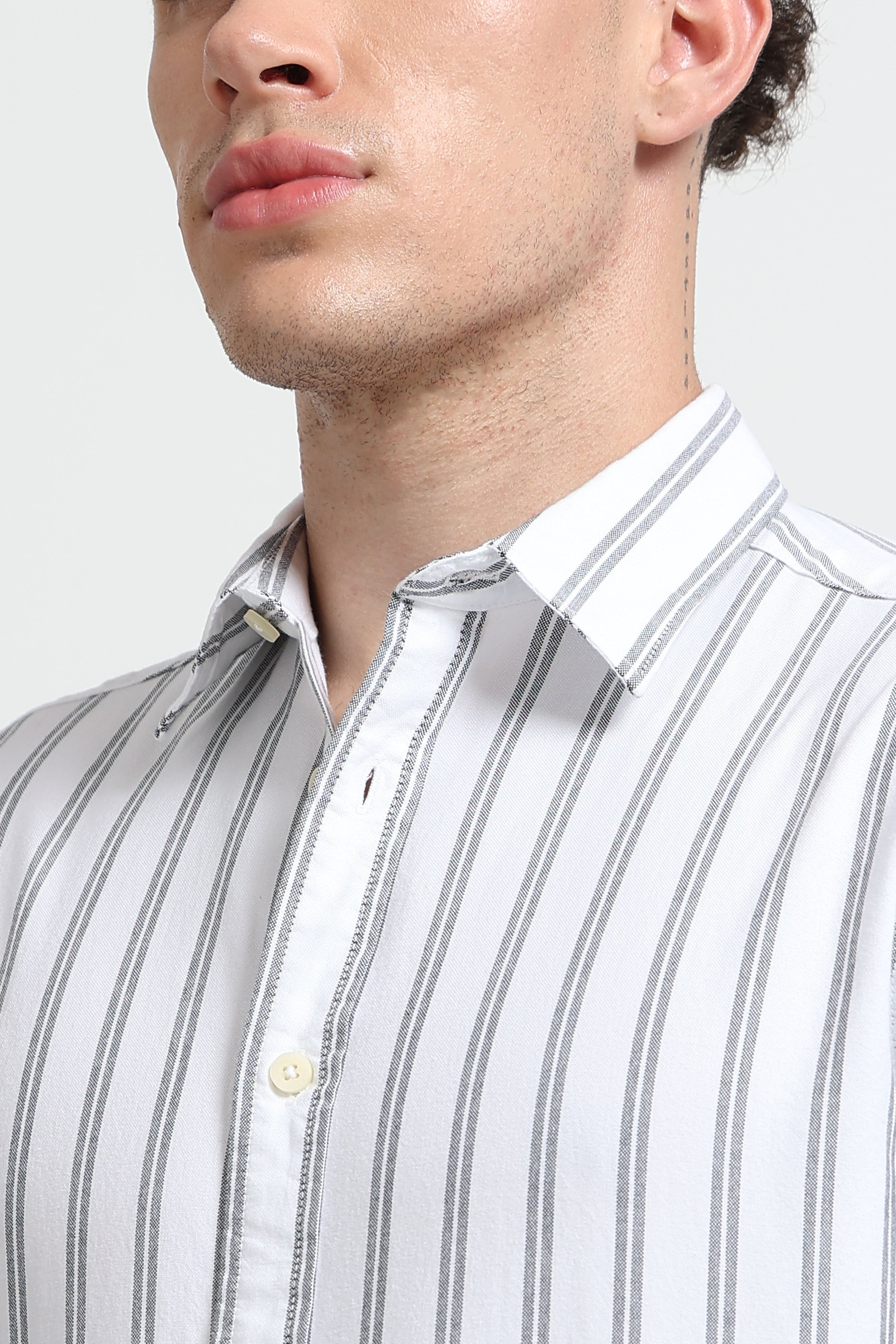 Men White Classic Striped Cotton Shirt