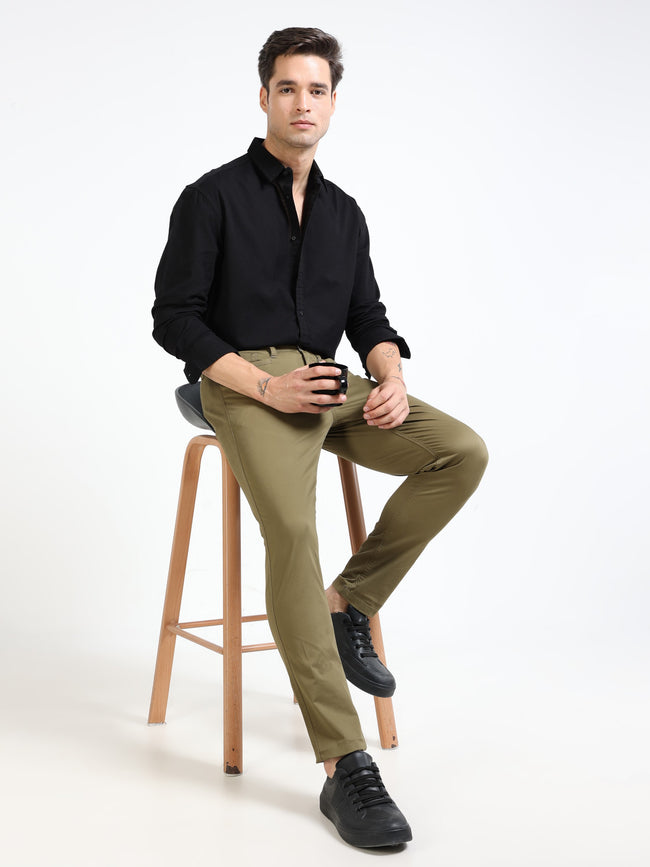 Men Olive Slim Fit Pant