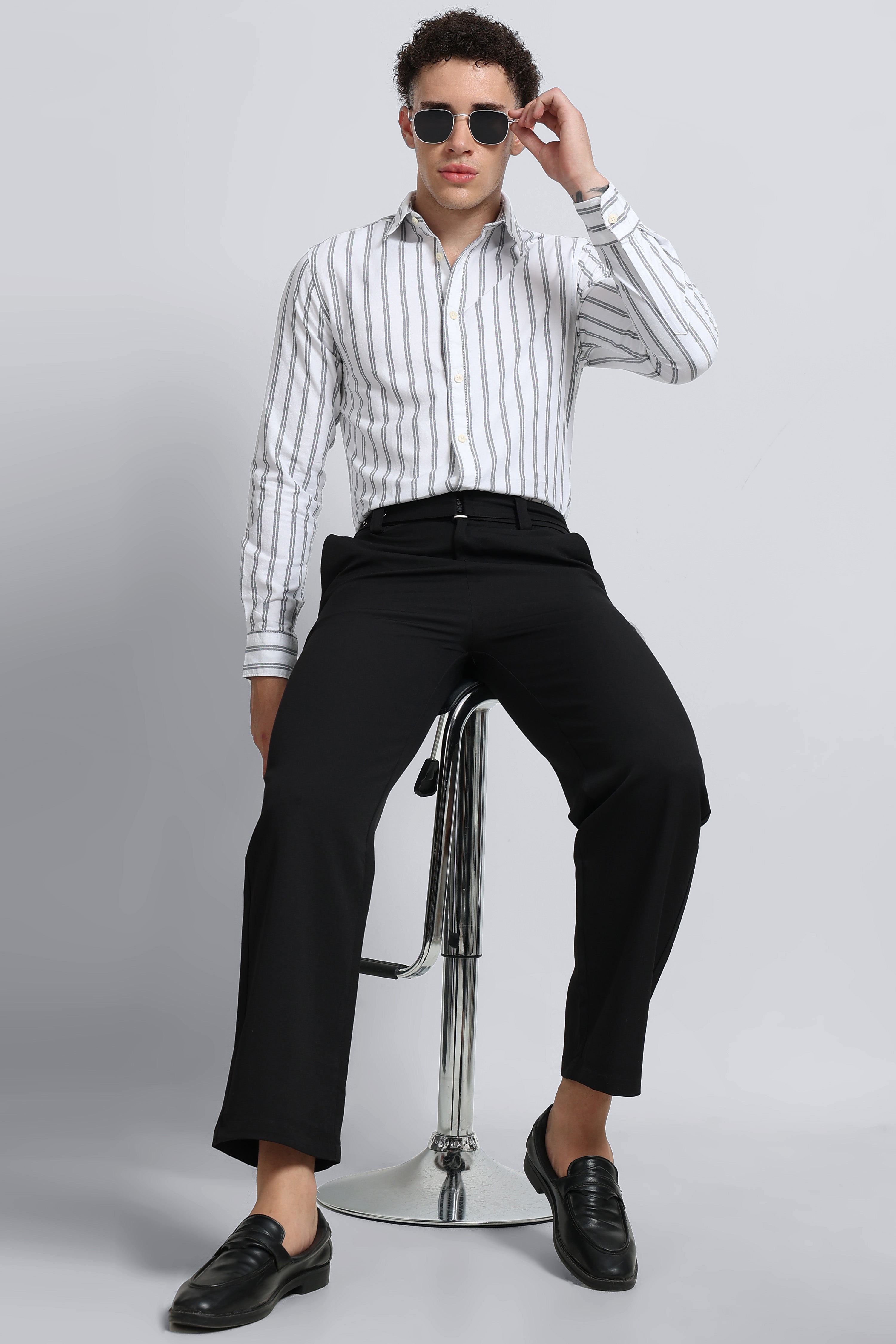 Men White Classic Striped Cotton Shirt