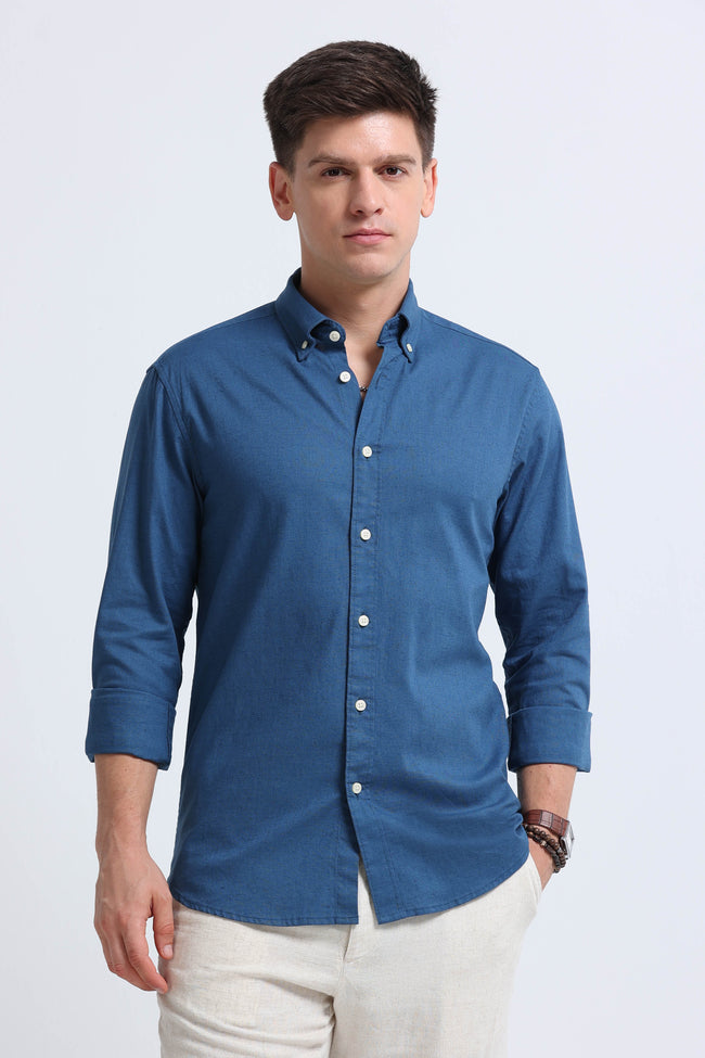 Men Blue Button-Down Shirt