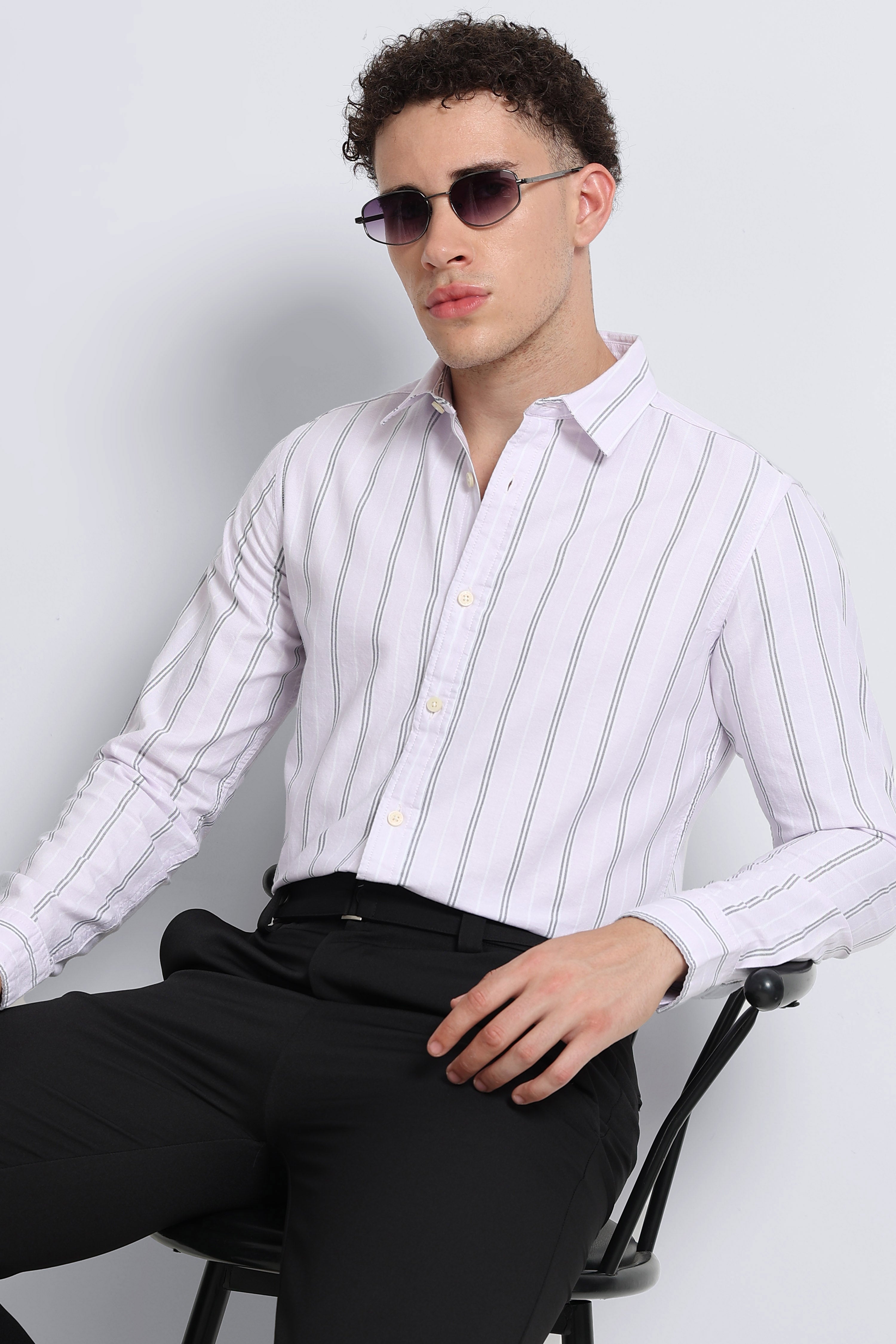 Men Pink Classic Striped Cotton Shirt
