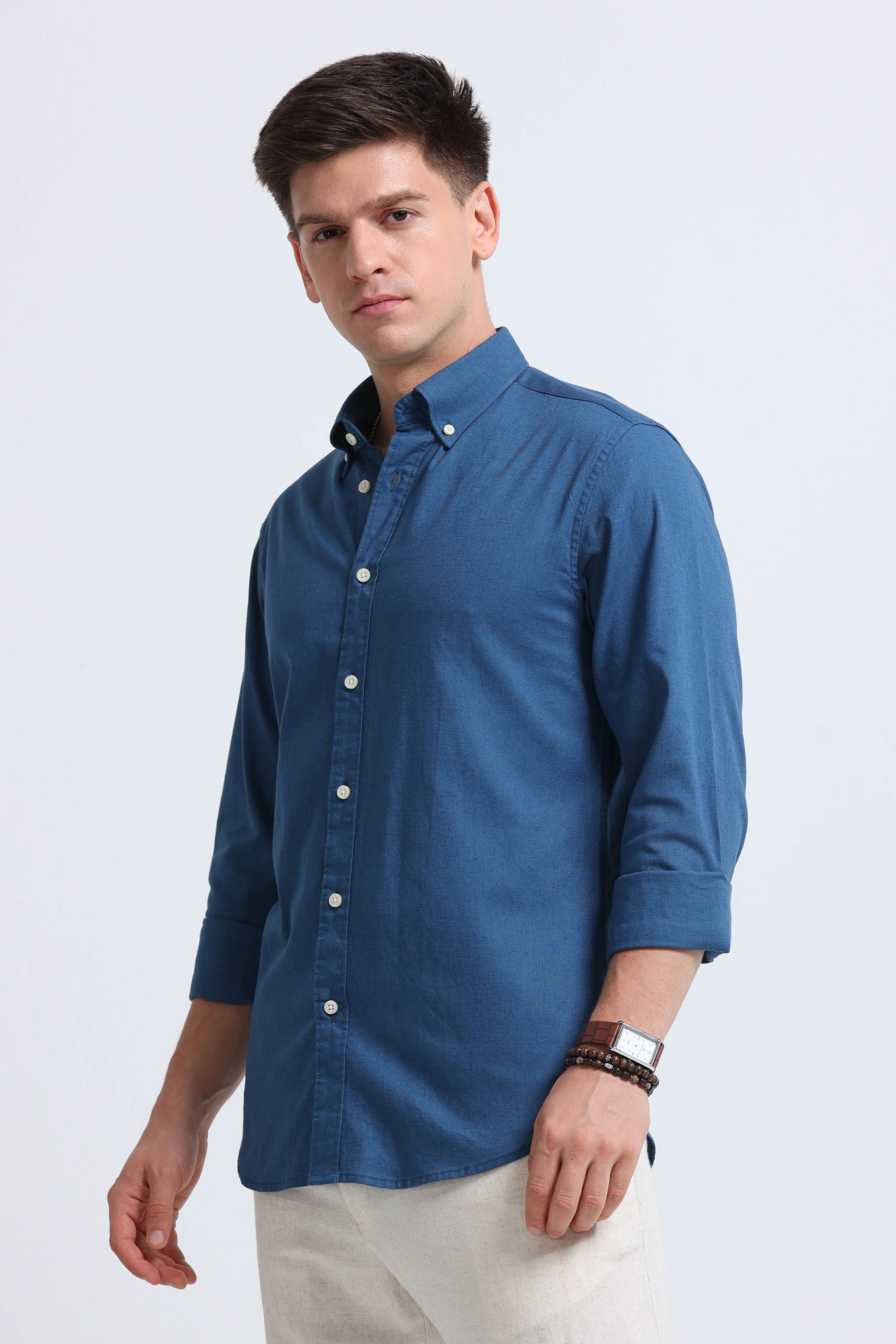 Men Blue Button-Down Shirt