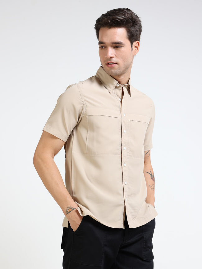 Men Khaki Parachute Material Half Shirt