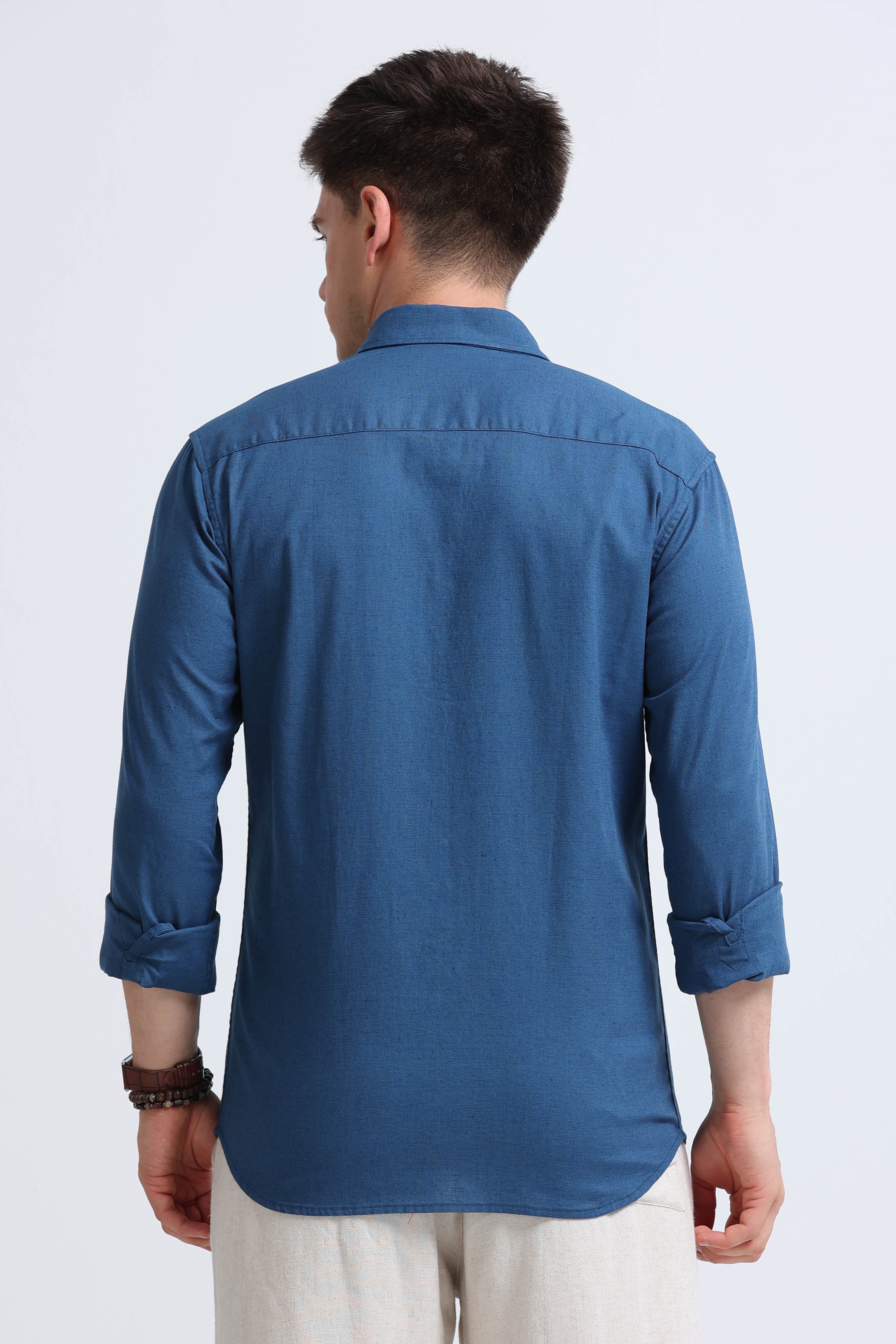 Men Blue Button-Down Shirt