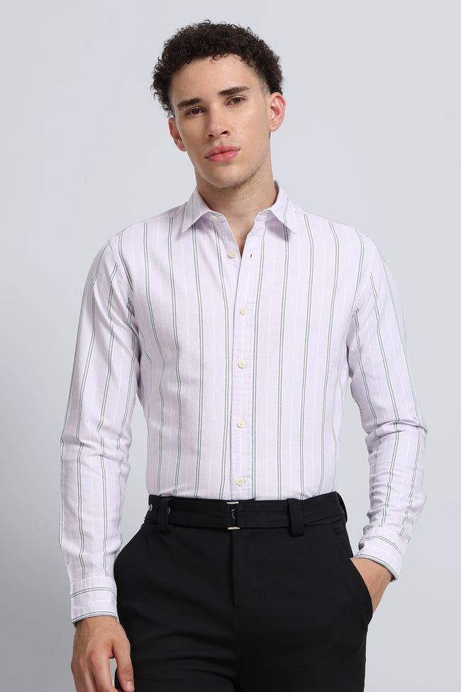 Men Pink Classic Striped Cotton Shirt