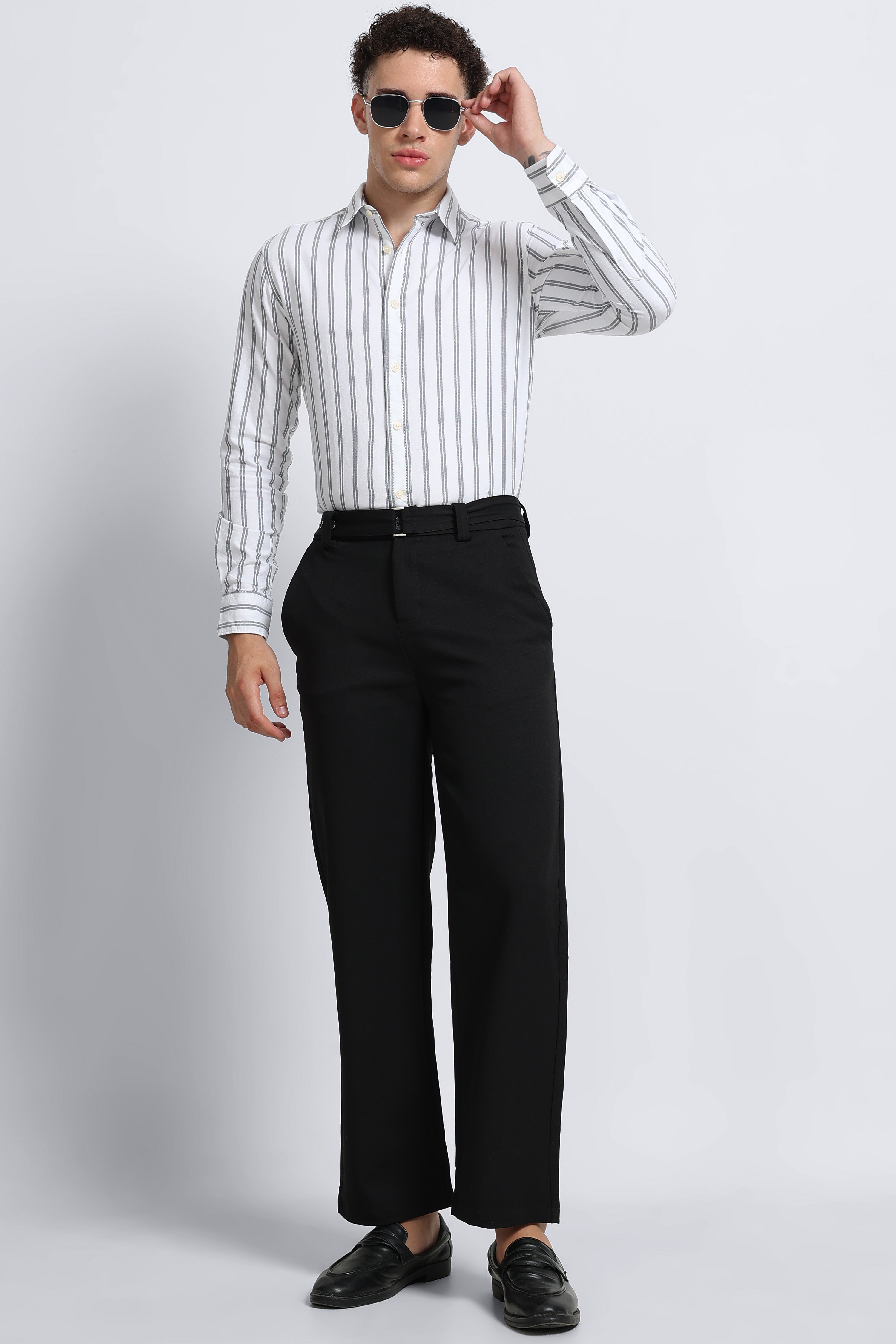 Men White Classic Striped Cotton Shirt