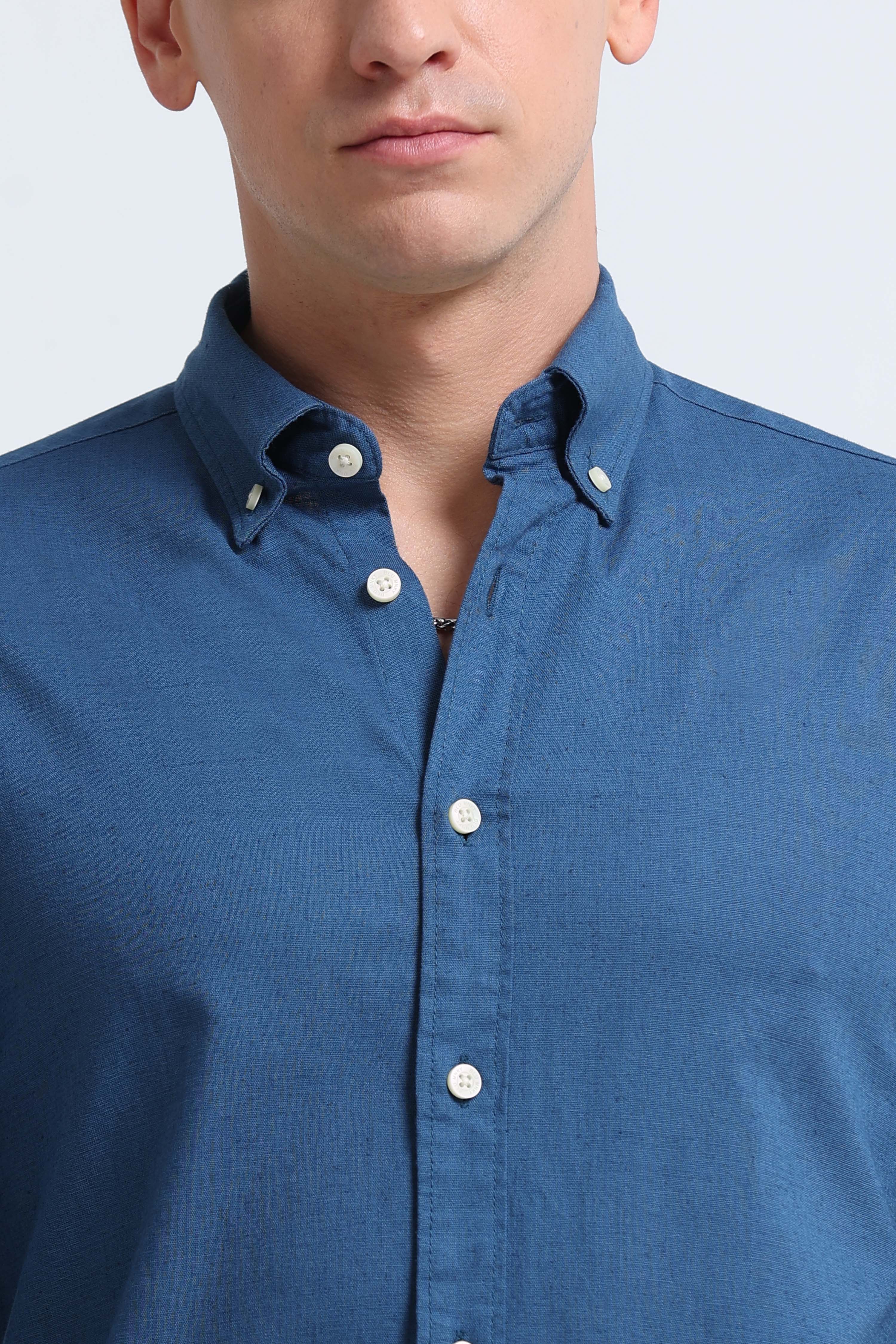 Men Blue Button-Down Shirt