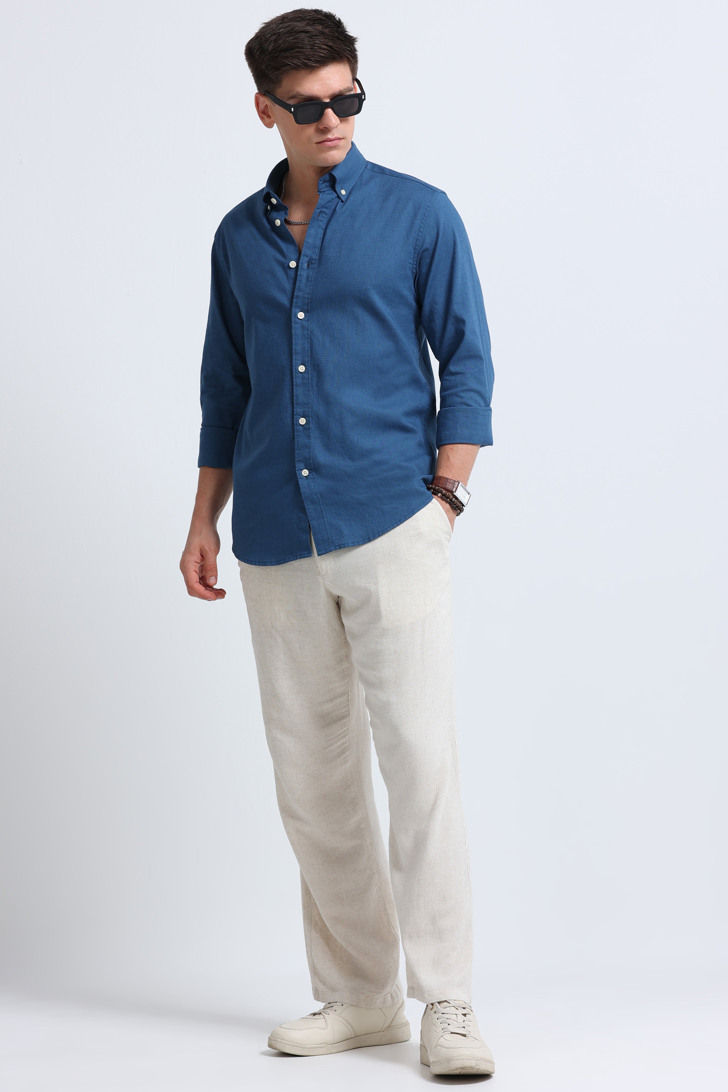 Men Blue Button-Down Shirt