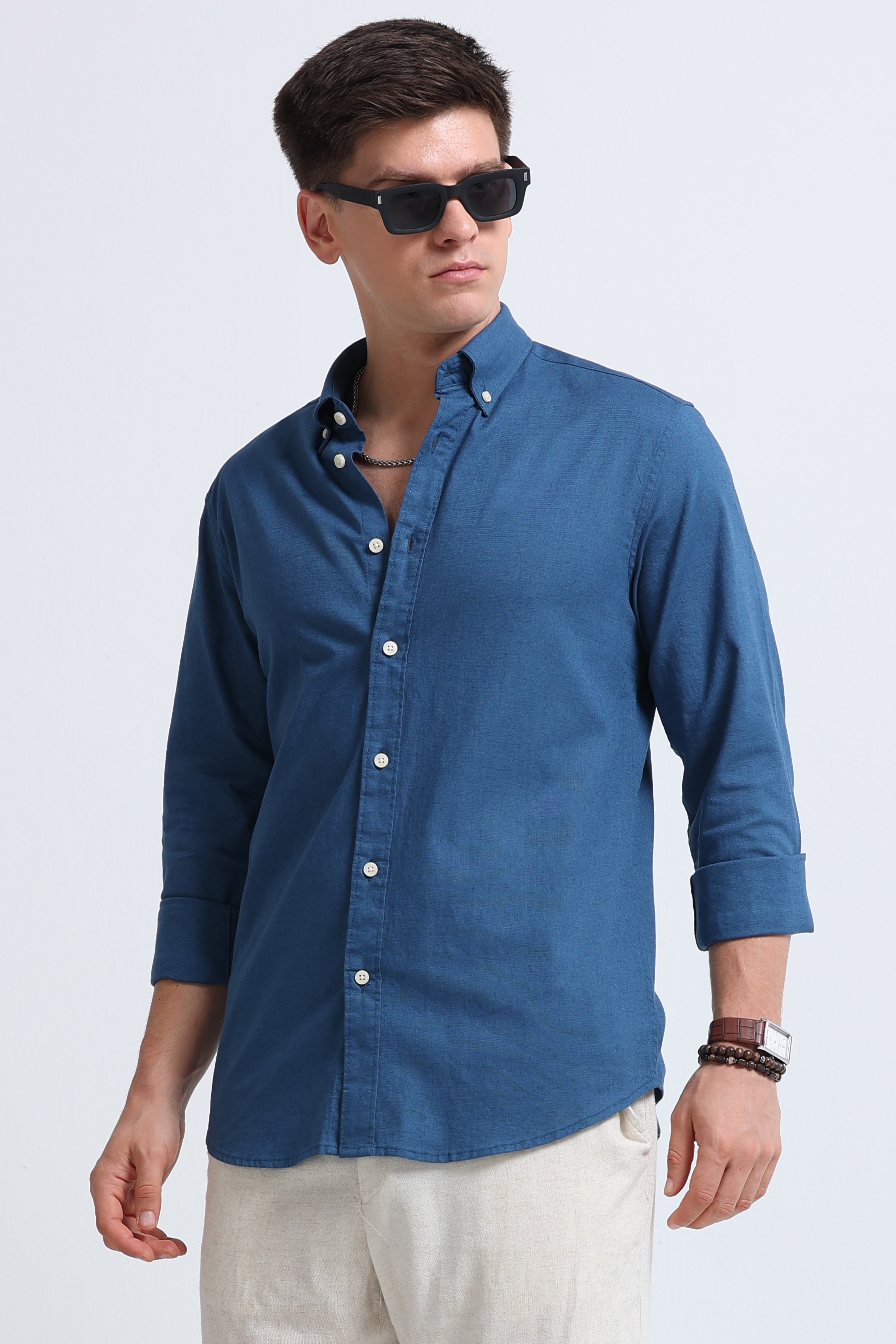 Men Blue Button-Down Shirt