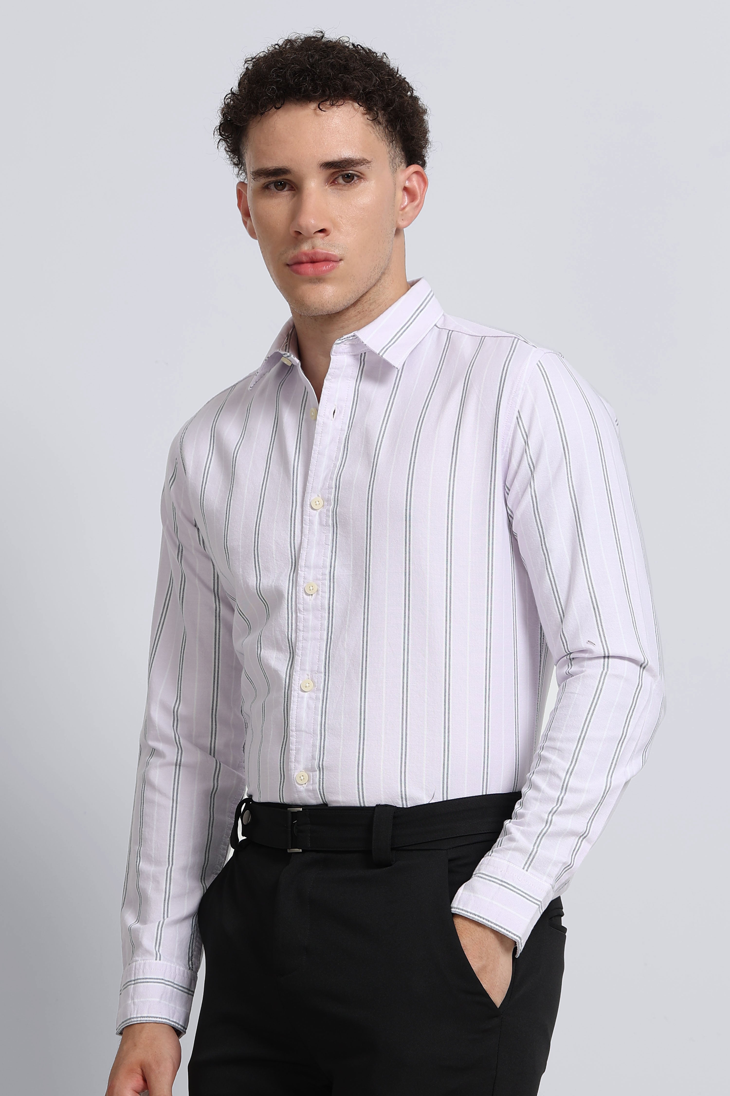Men Pink Classic Striped Cotton Shirt