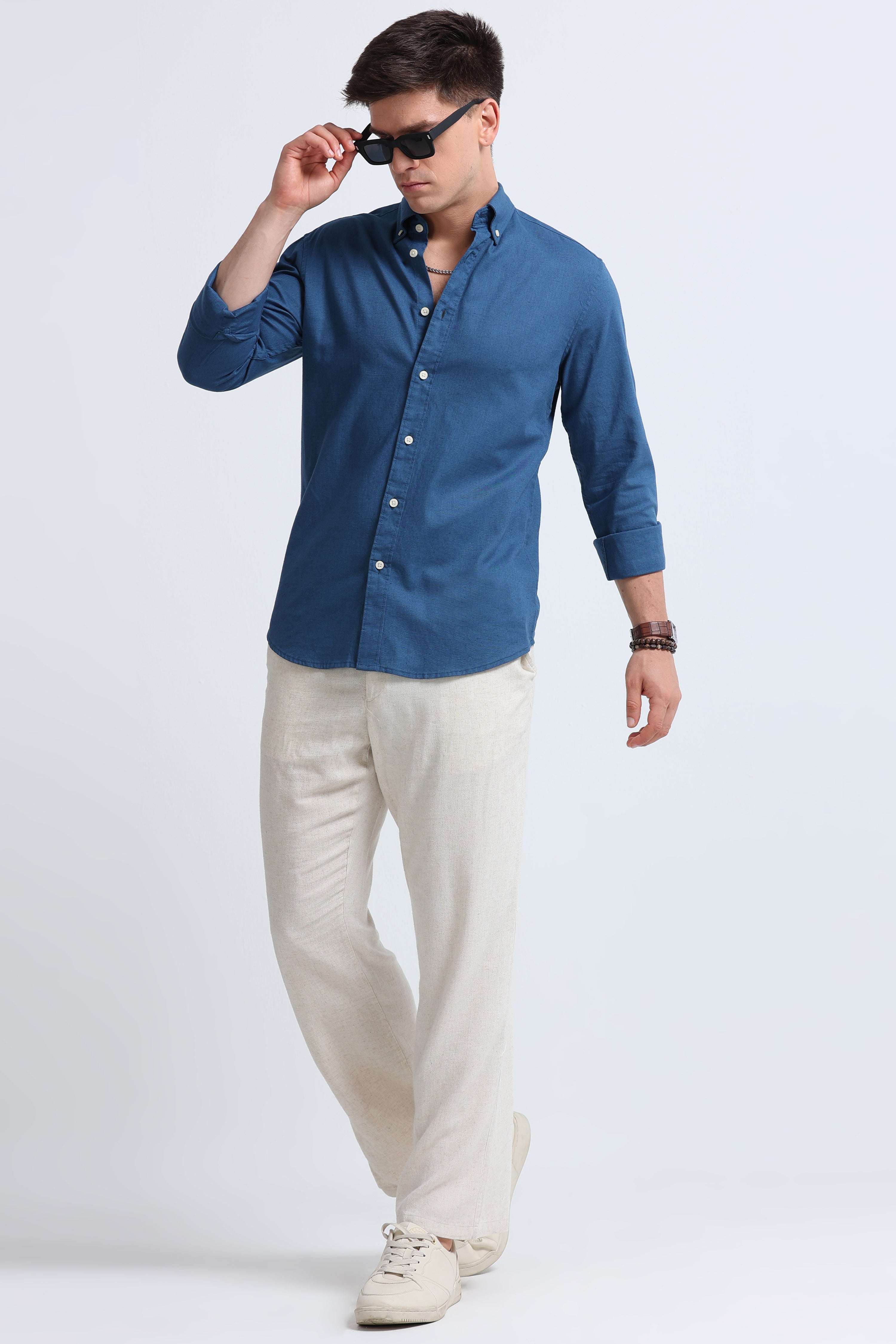 Men Blue Button-Down Shirt