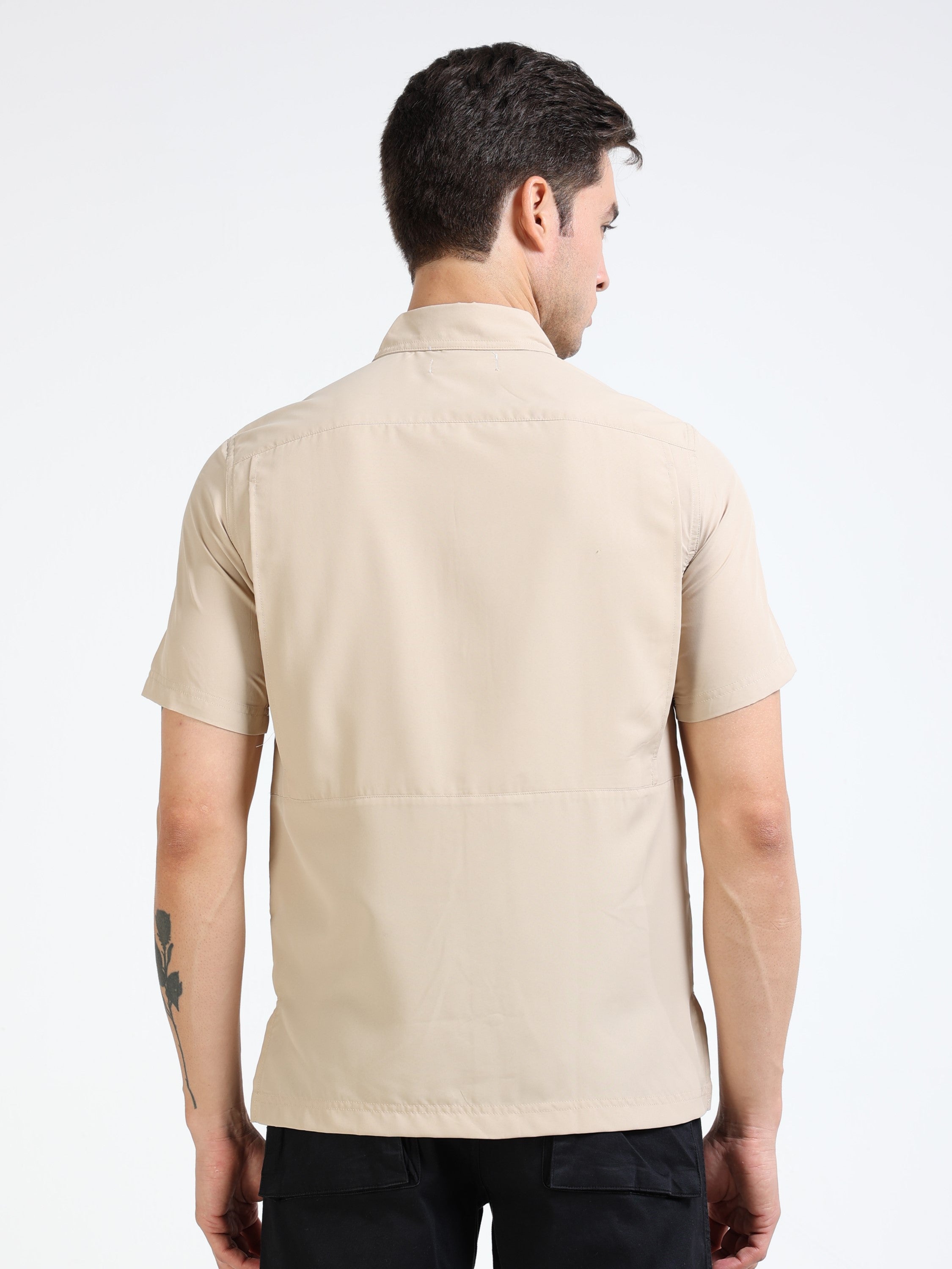 Men Khaki Parachute Material Half Shirt