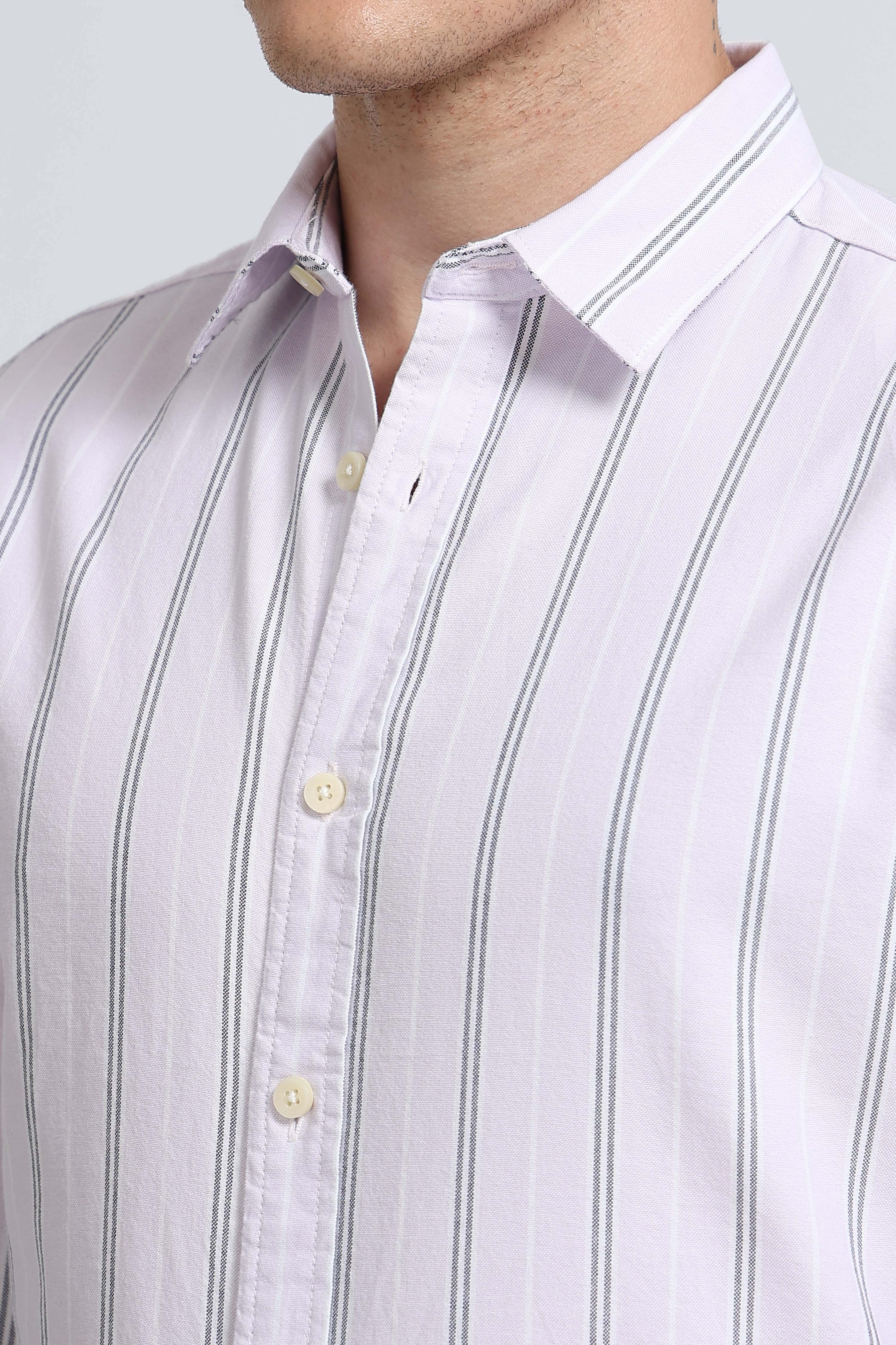Men Pink Classic Striped Cotton Shirt