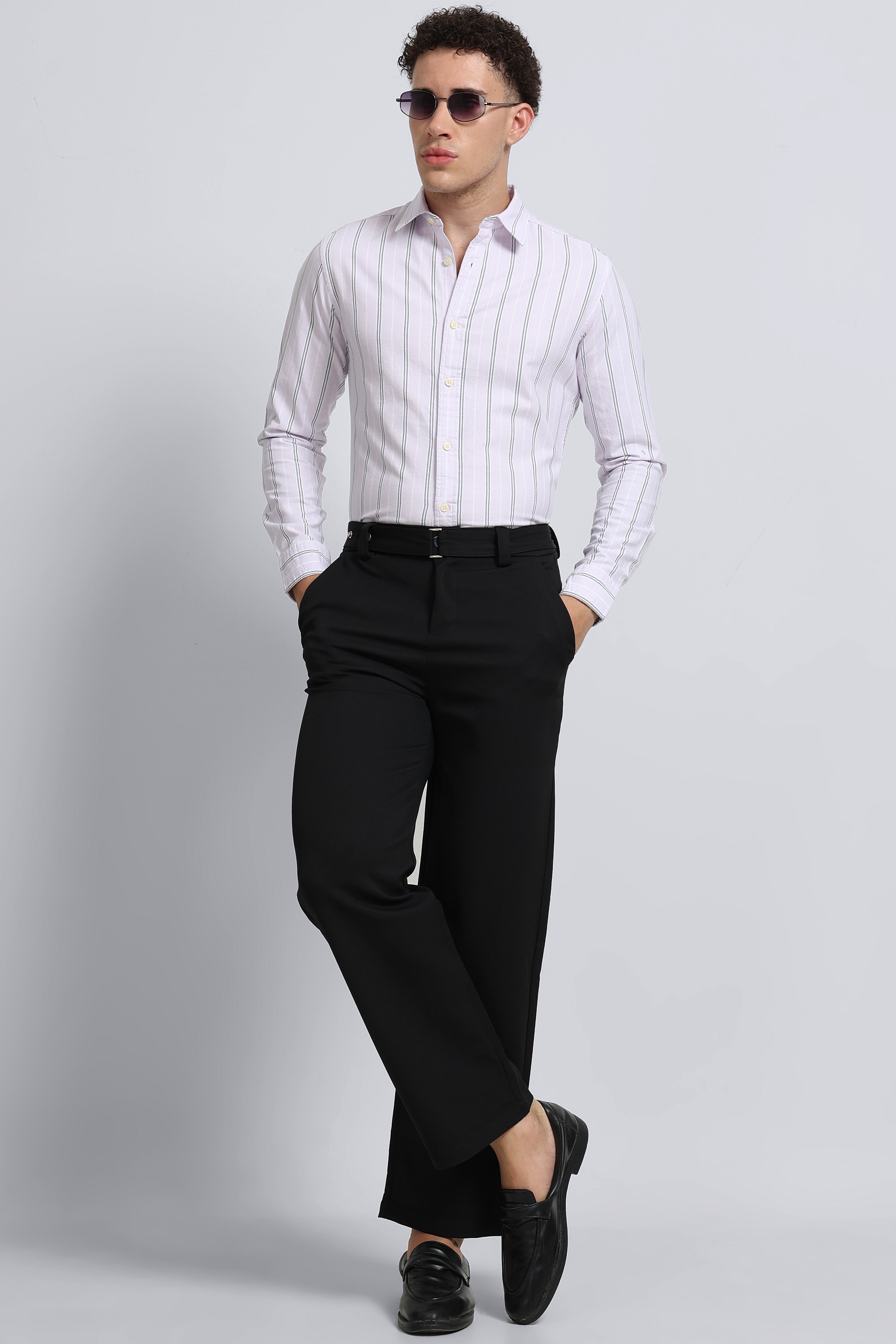 Men Pink Classic Striped Cotton Shirt