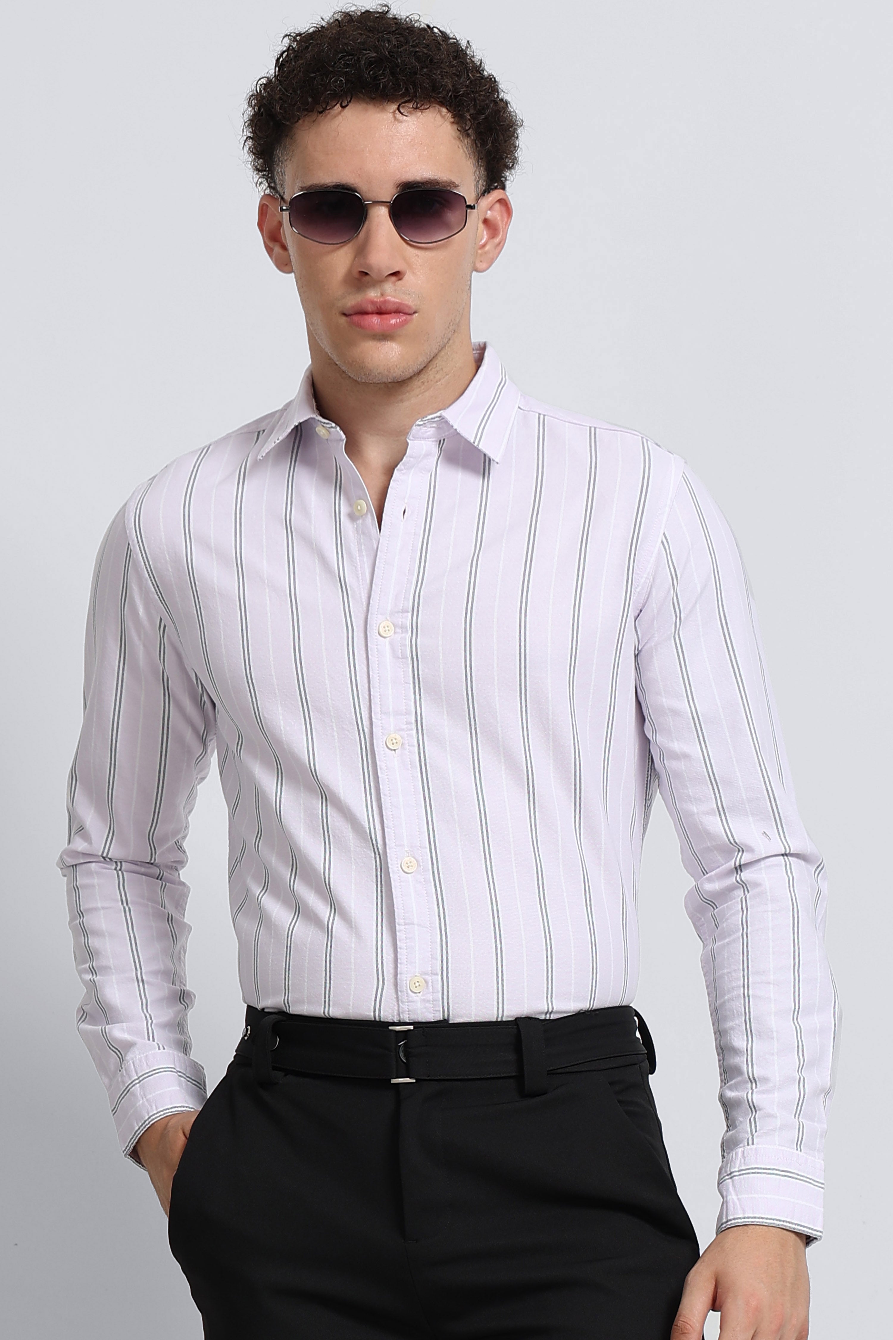 Men Pink Classic Striped Cotton Shirt
