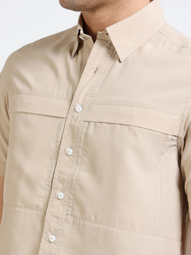 Men Khaki Parachute Material Half Shirt