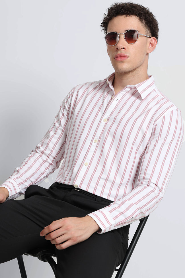 Men Red Classic Striped Cotton Shirt