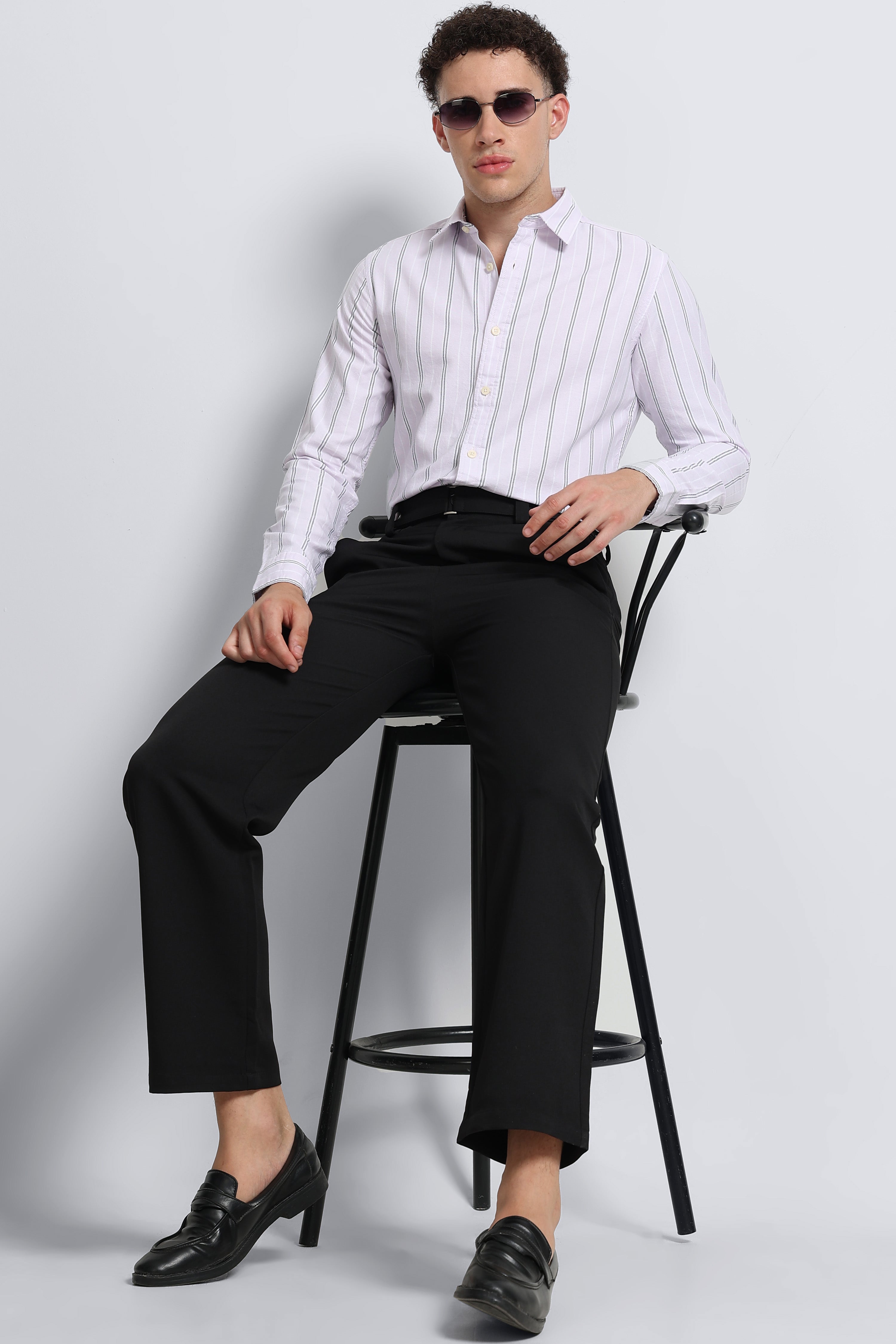 Men Pink Classic Striped Cotton Shirt