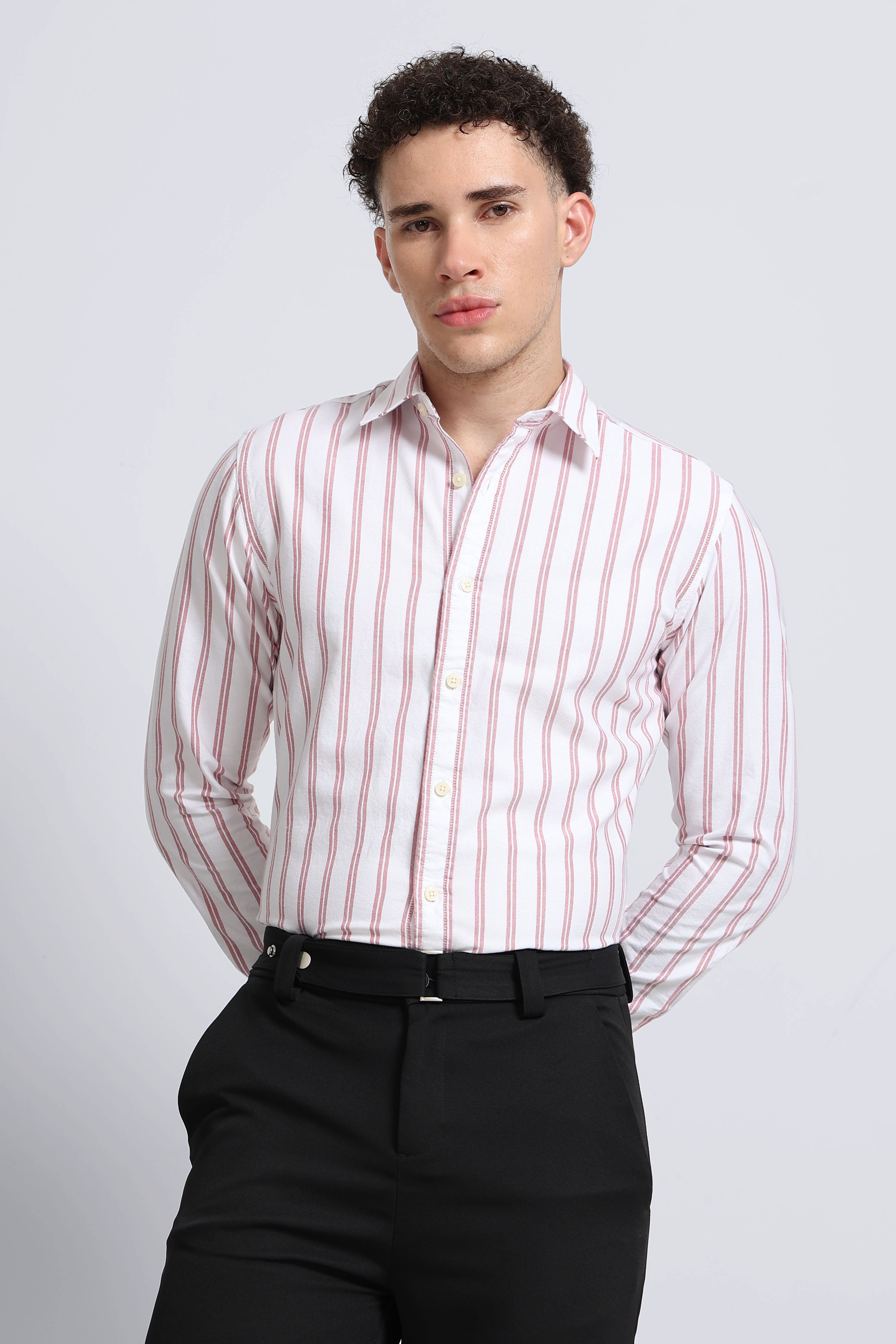 Men Red Classic Striped Cotton Shirt