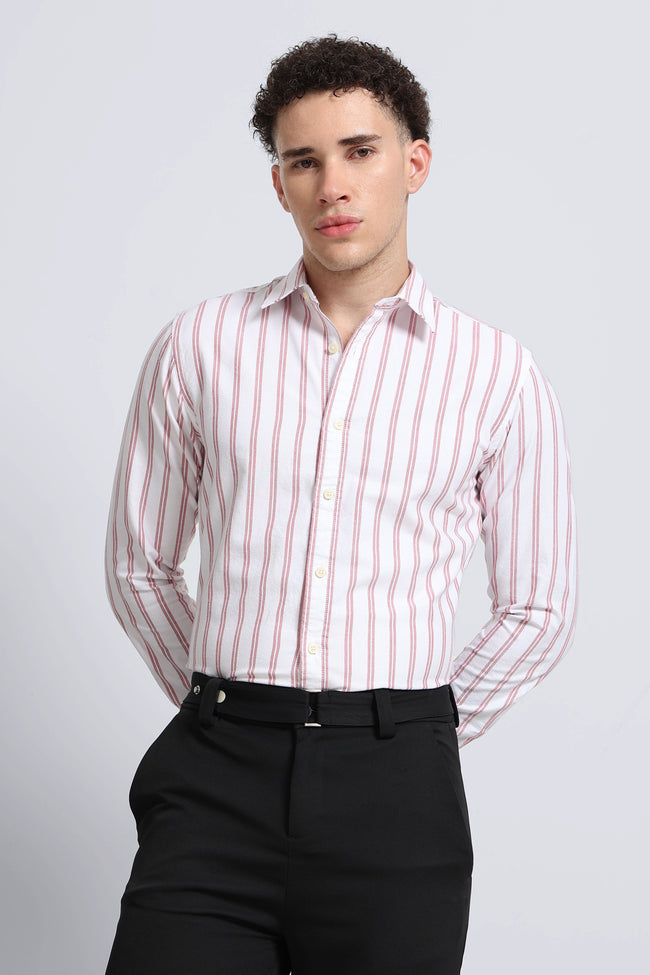 Men Red Classic Striped Cotton Shirt
