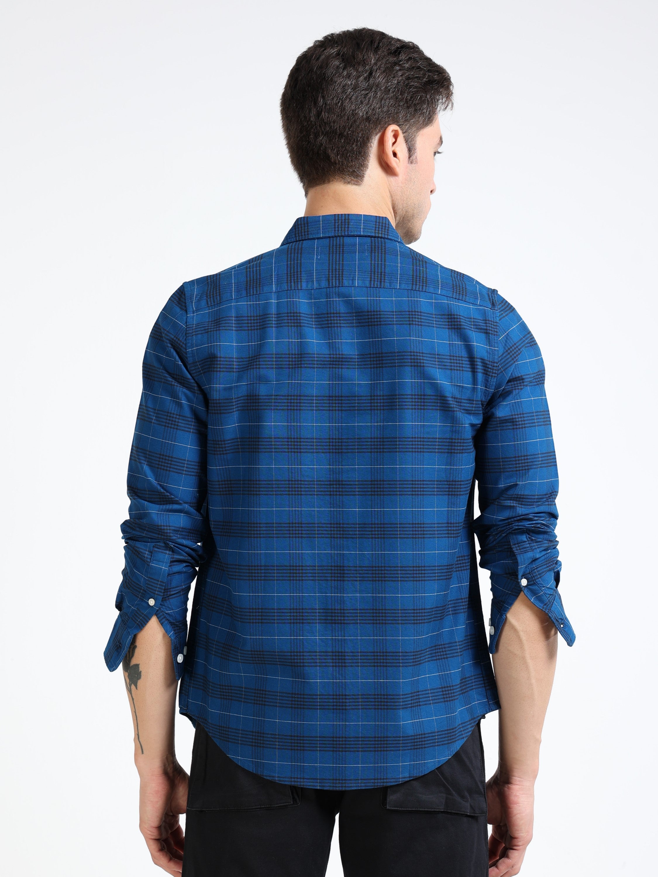 Men Blue & Black Check Slim Fit Shirt