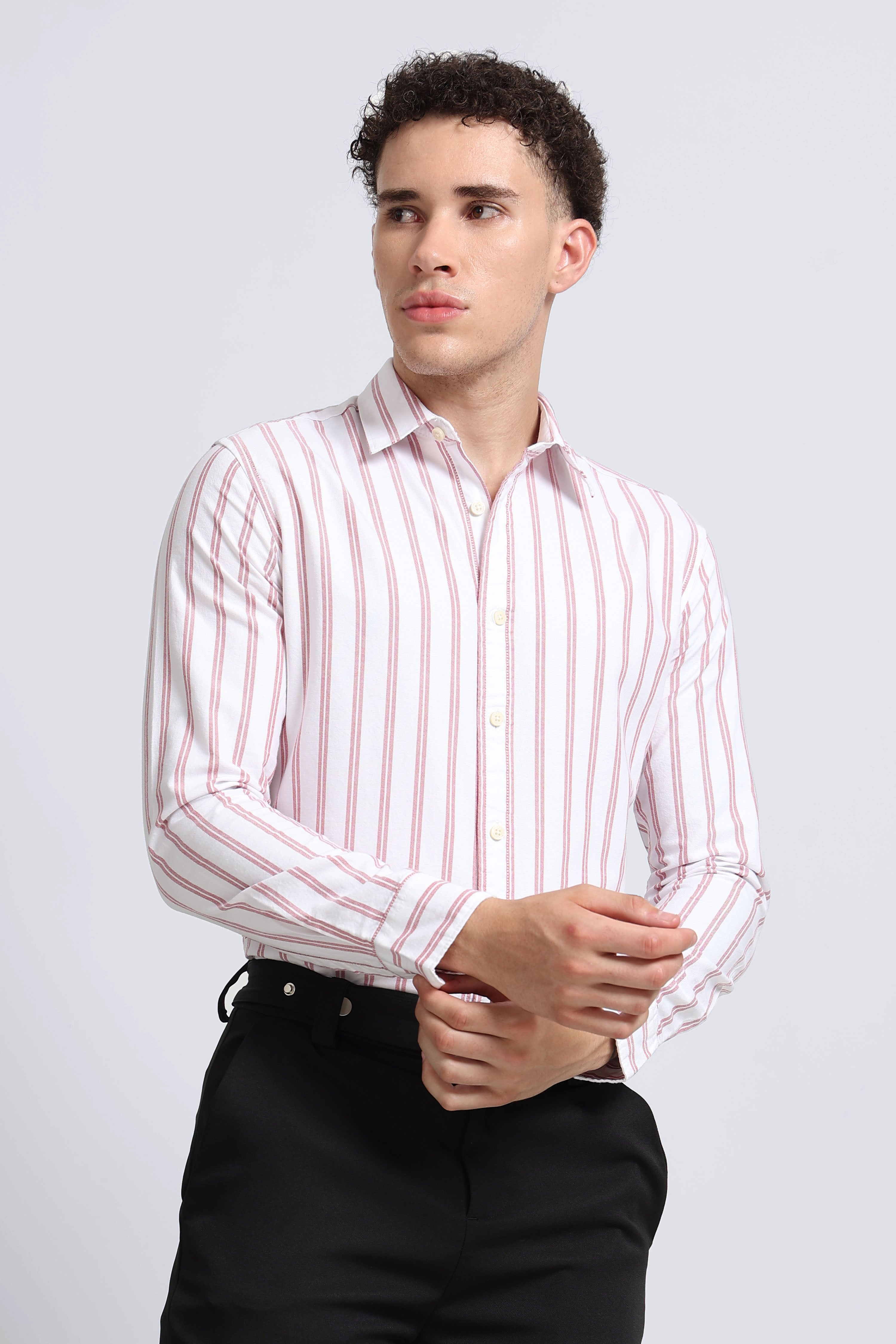 Men Red Classic Striped Cotton Shirt
