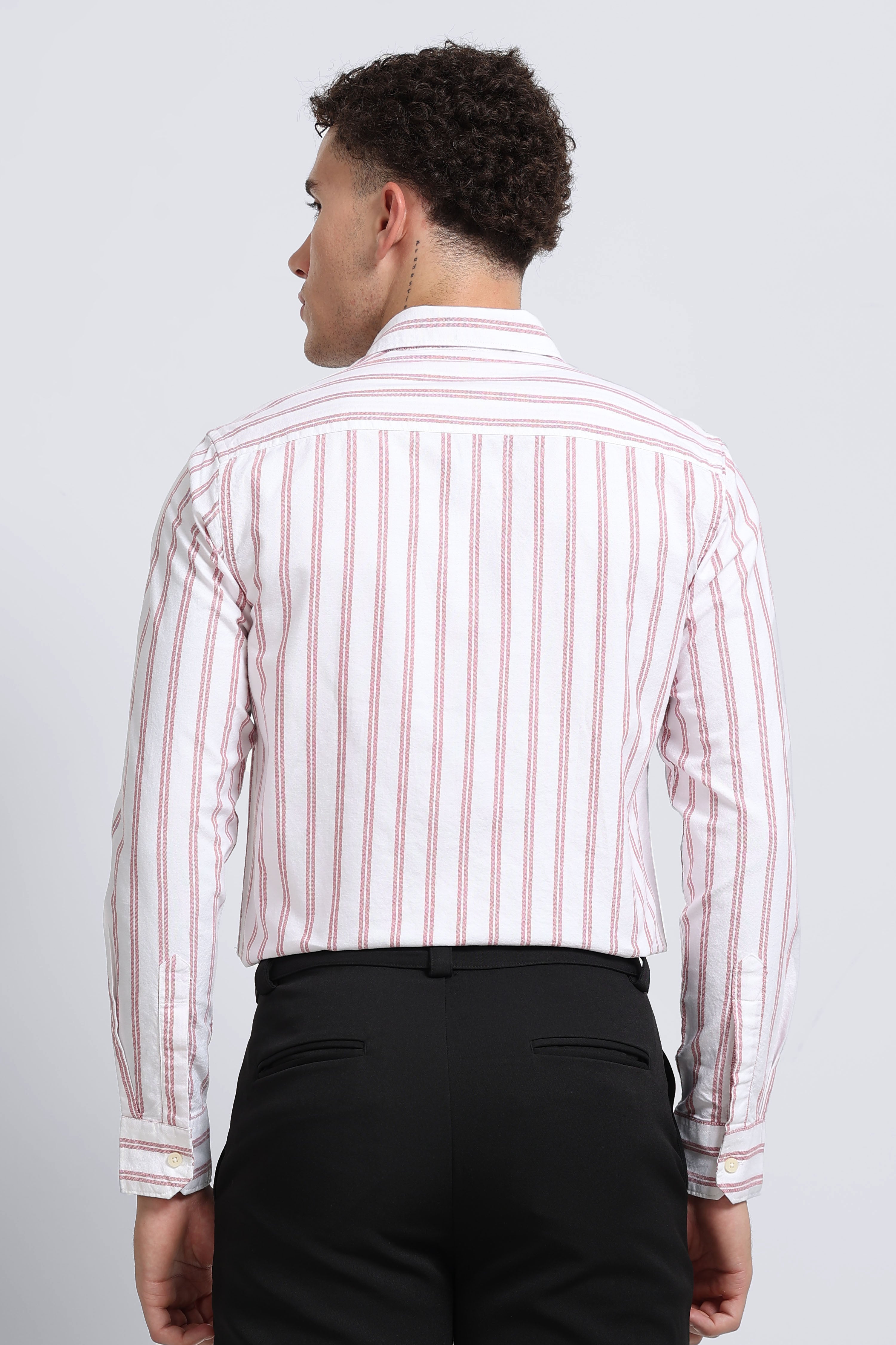 Men Red Classic Striped Cotton Shirt