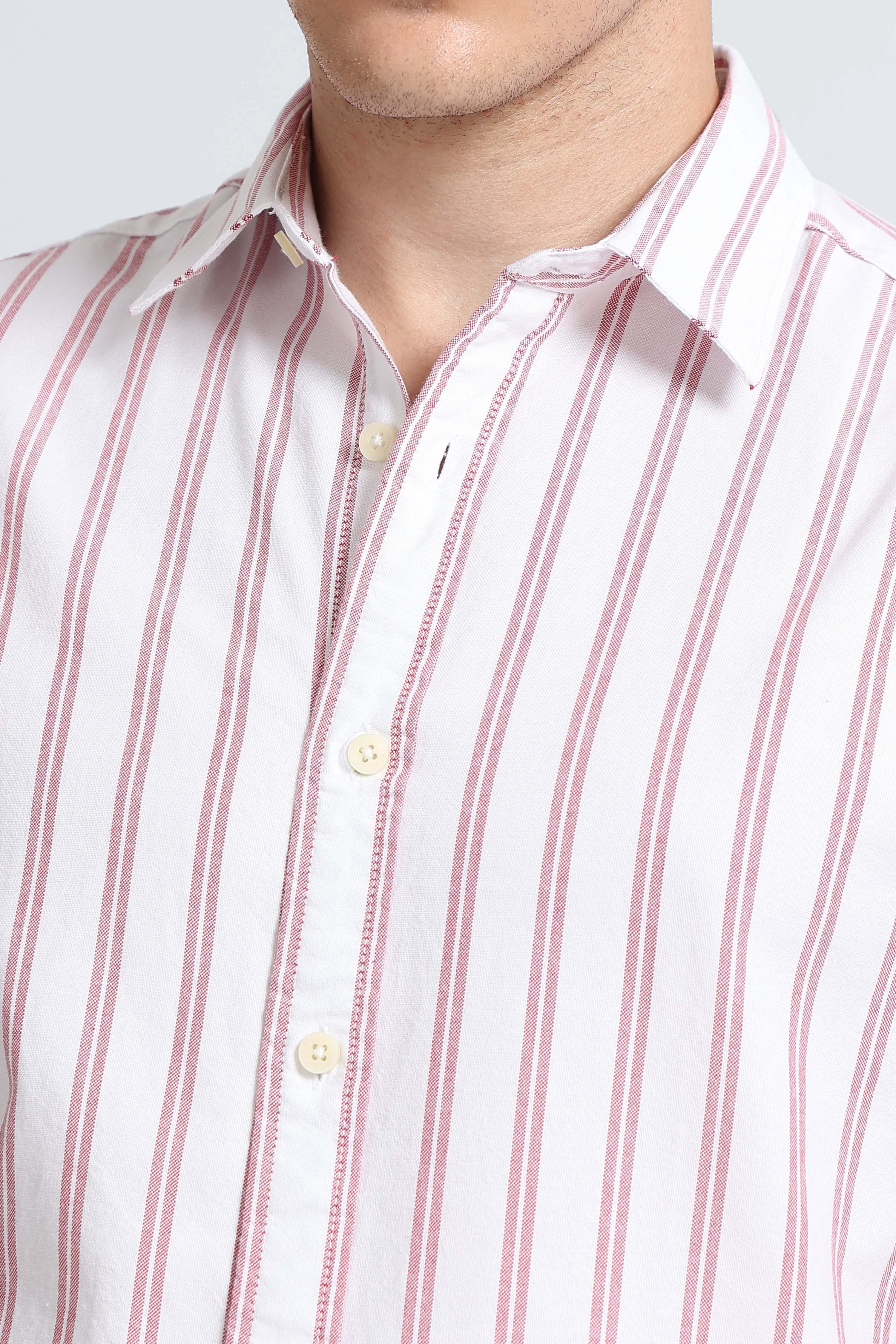 Men Red Classic Striped Cotton Shirt