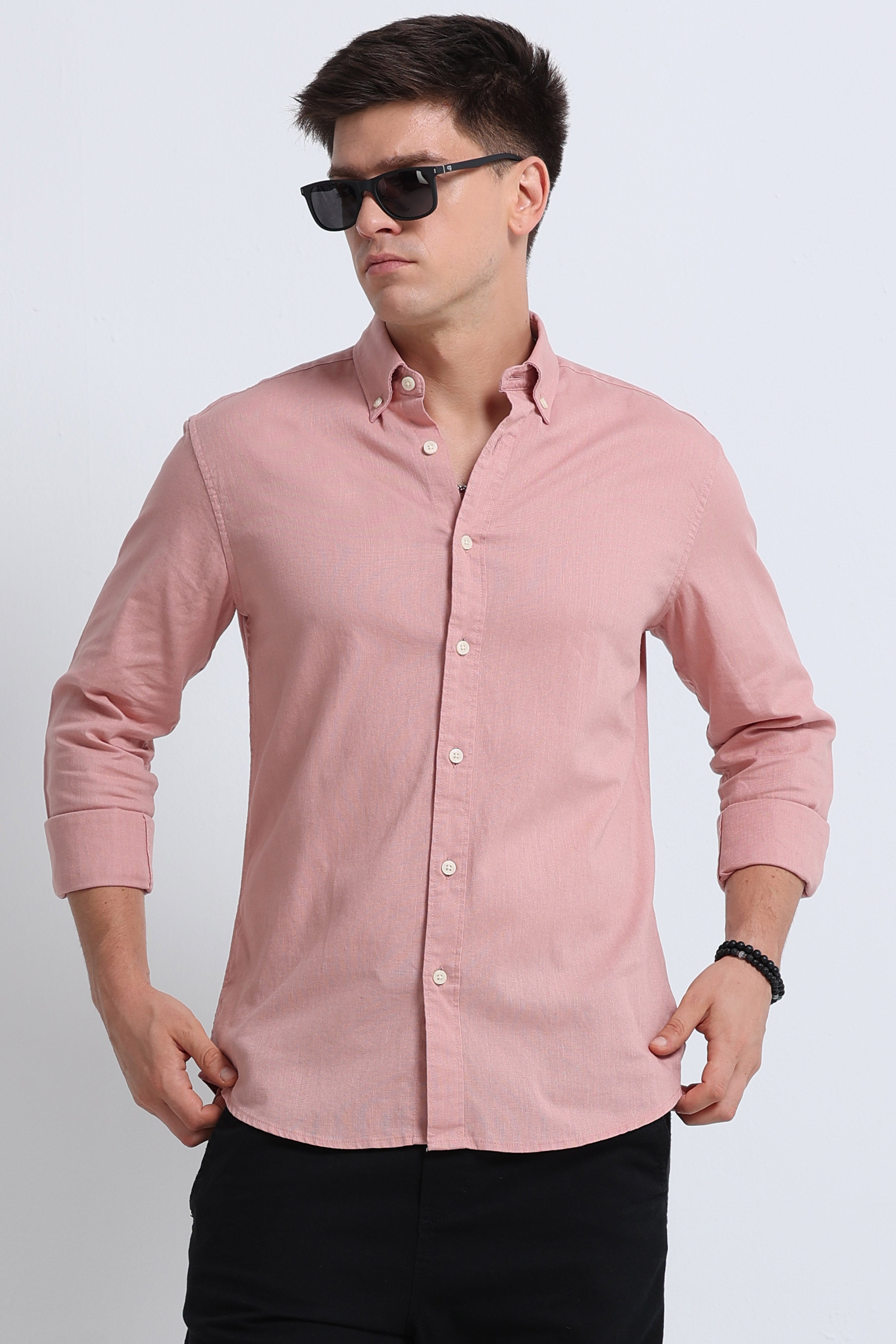 Men Peach Button-Down Shirt