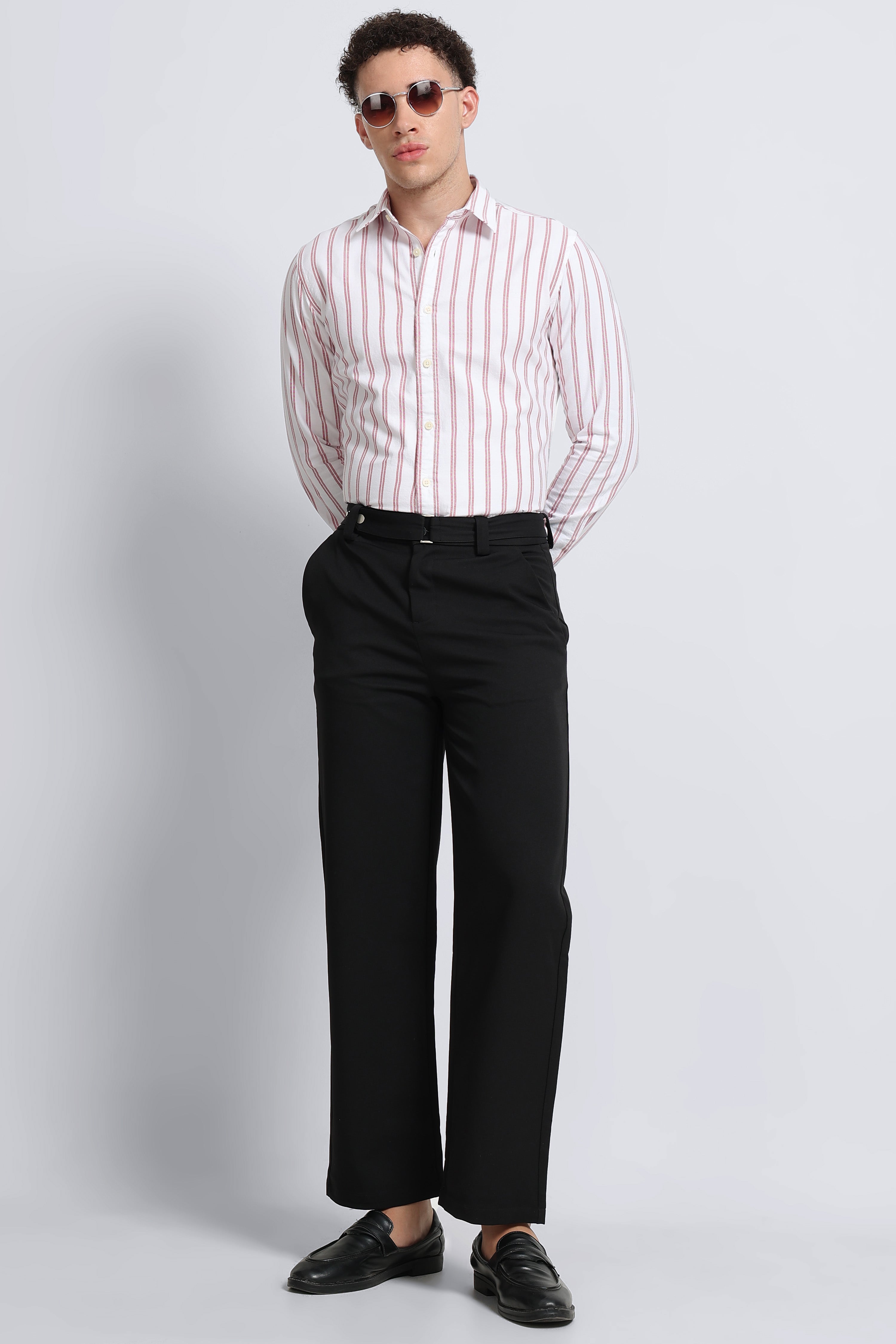 Men Red Classic Striped Cotton Shirt