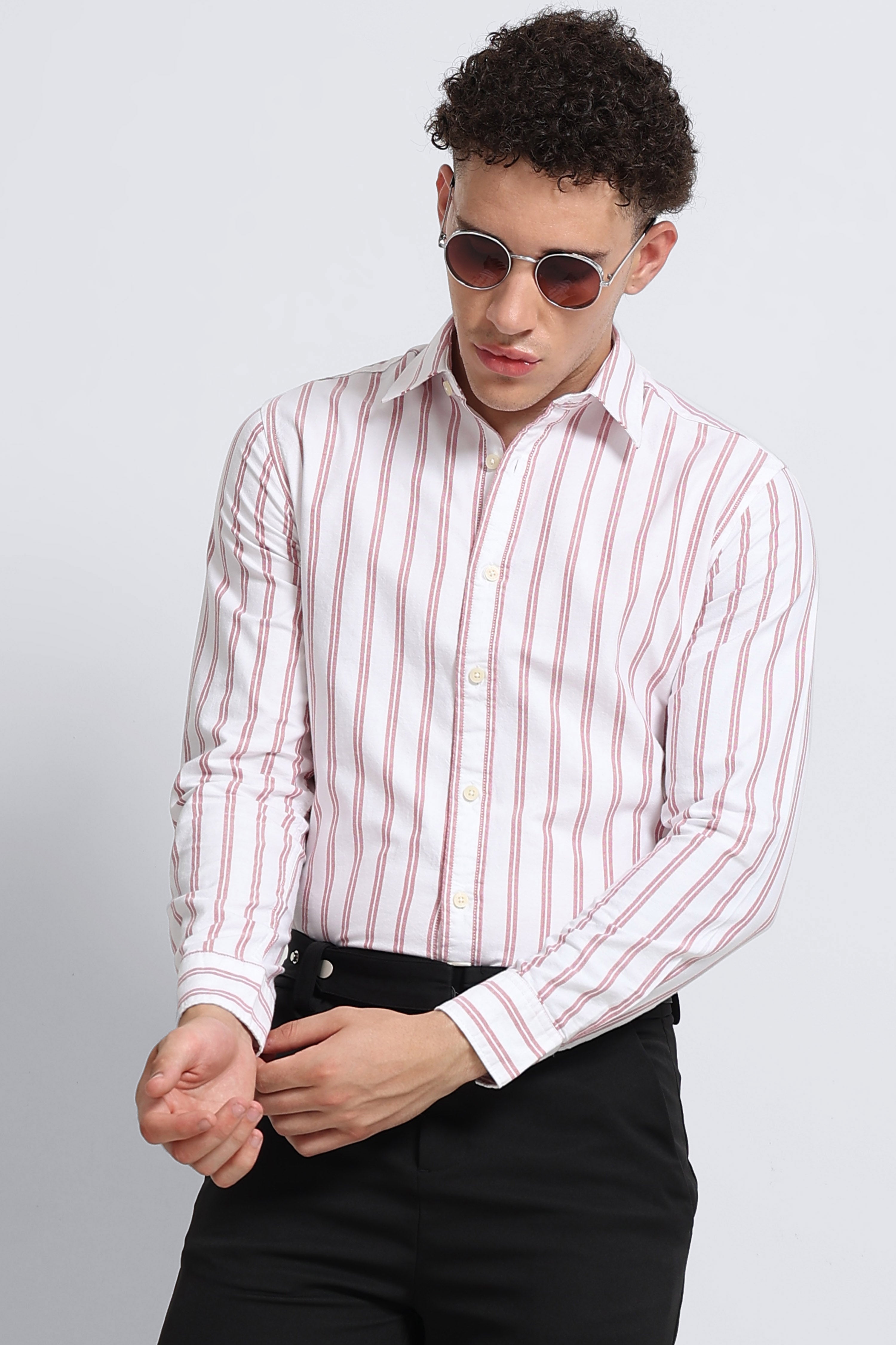 Men Red Classic Striped Cotton Shirt