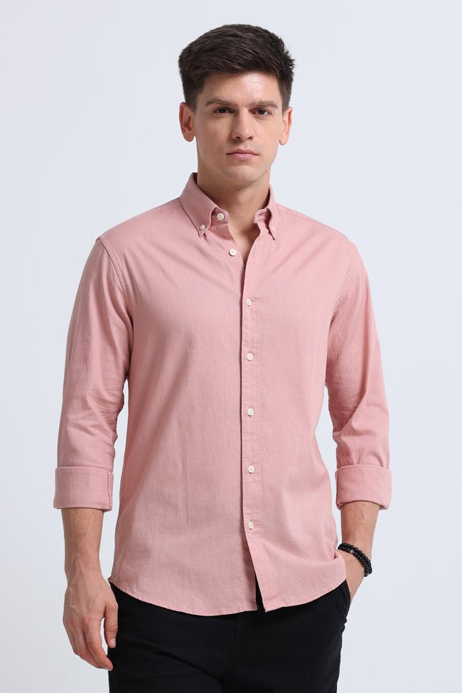 Men Peach Button-Down Shirt