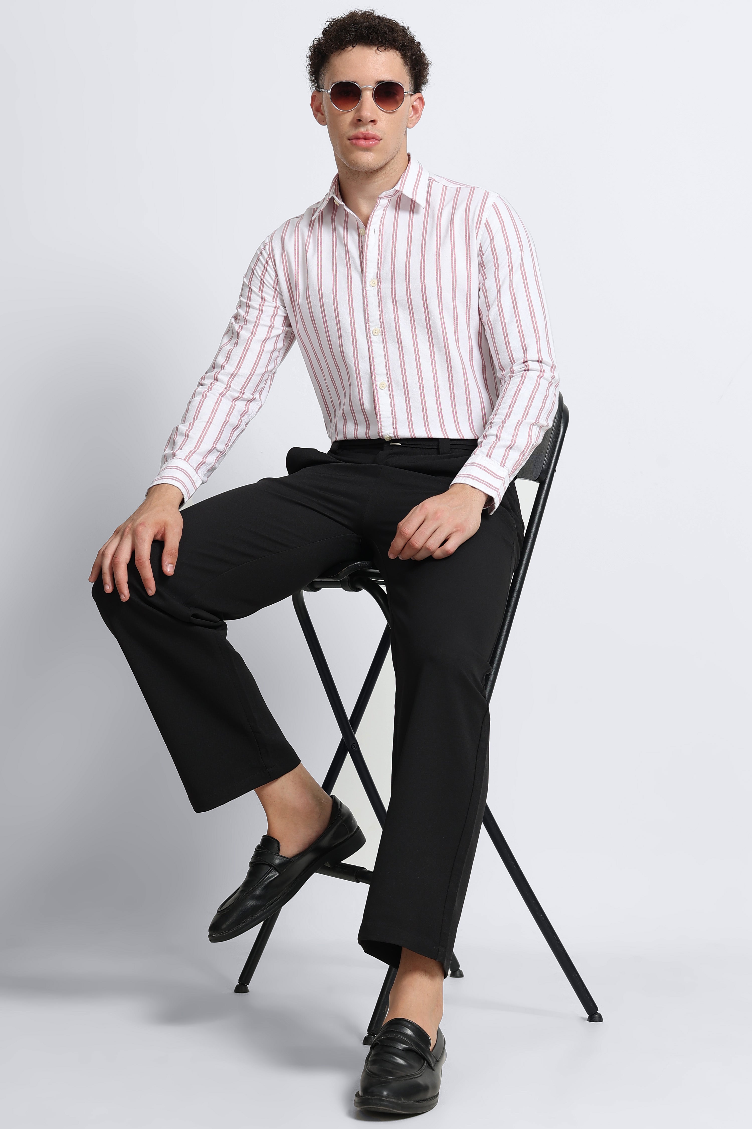 Men Red Classic Striped Cotton Shirt