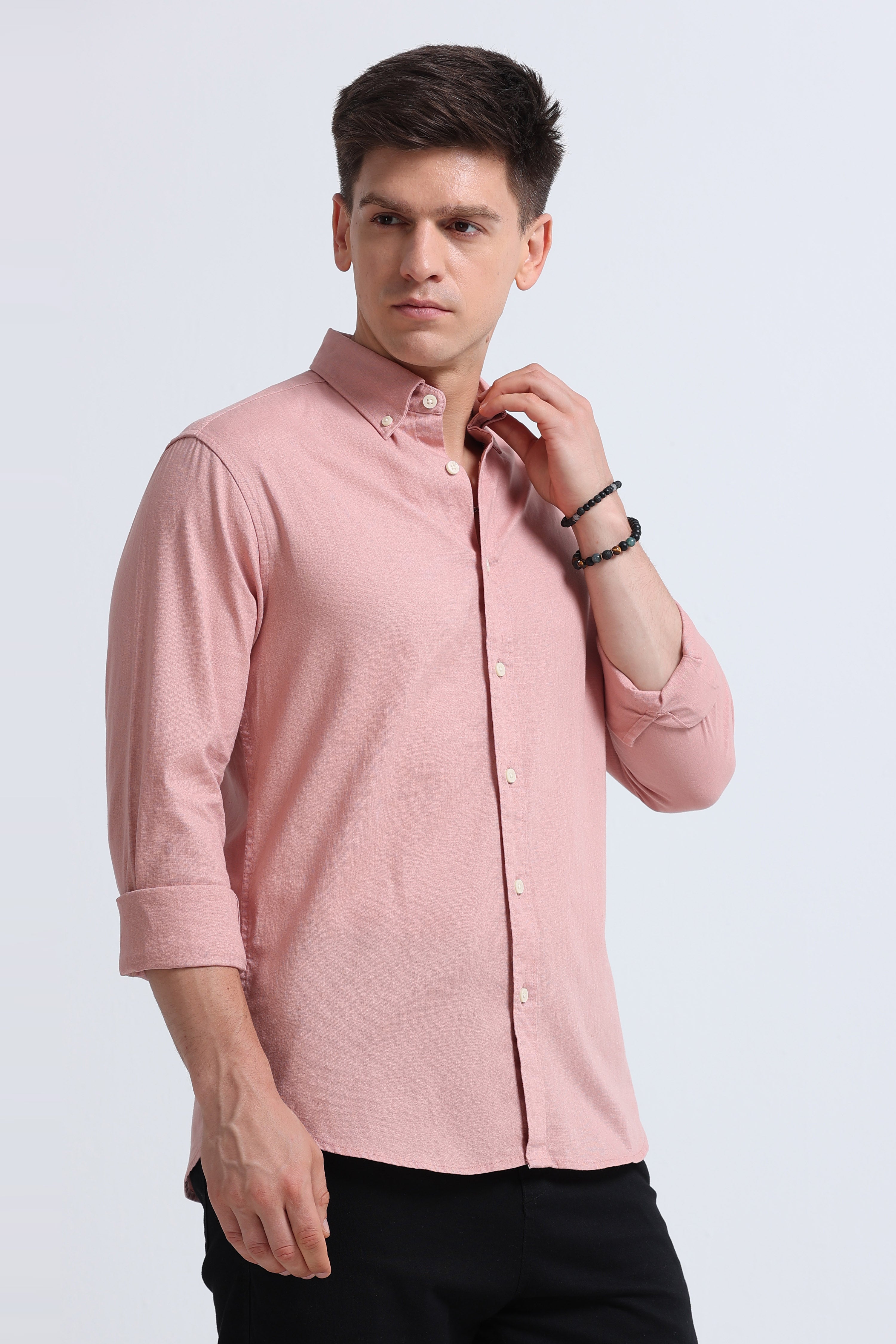 Men Peach Button-Down Shirt