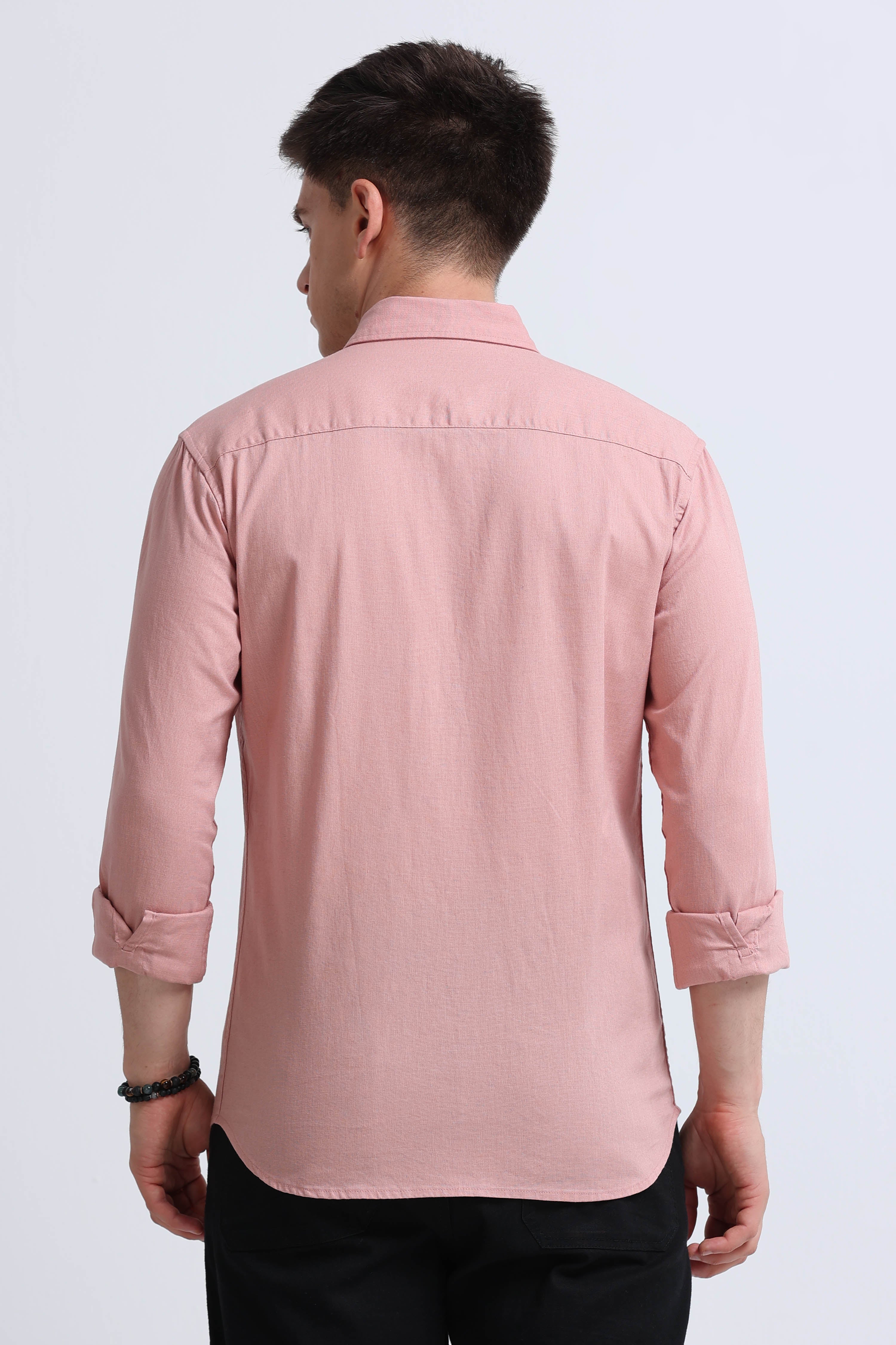 Men Peach Button-Down Shirt