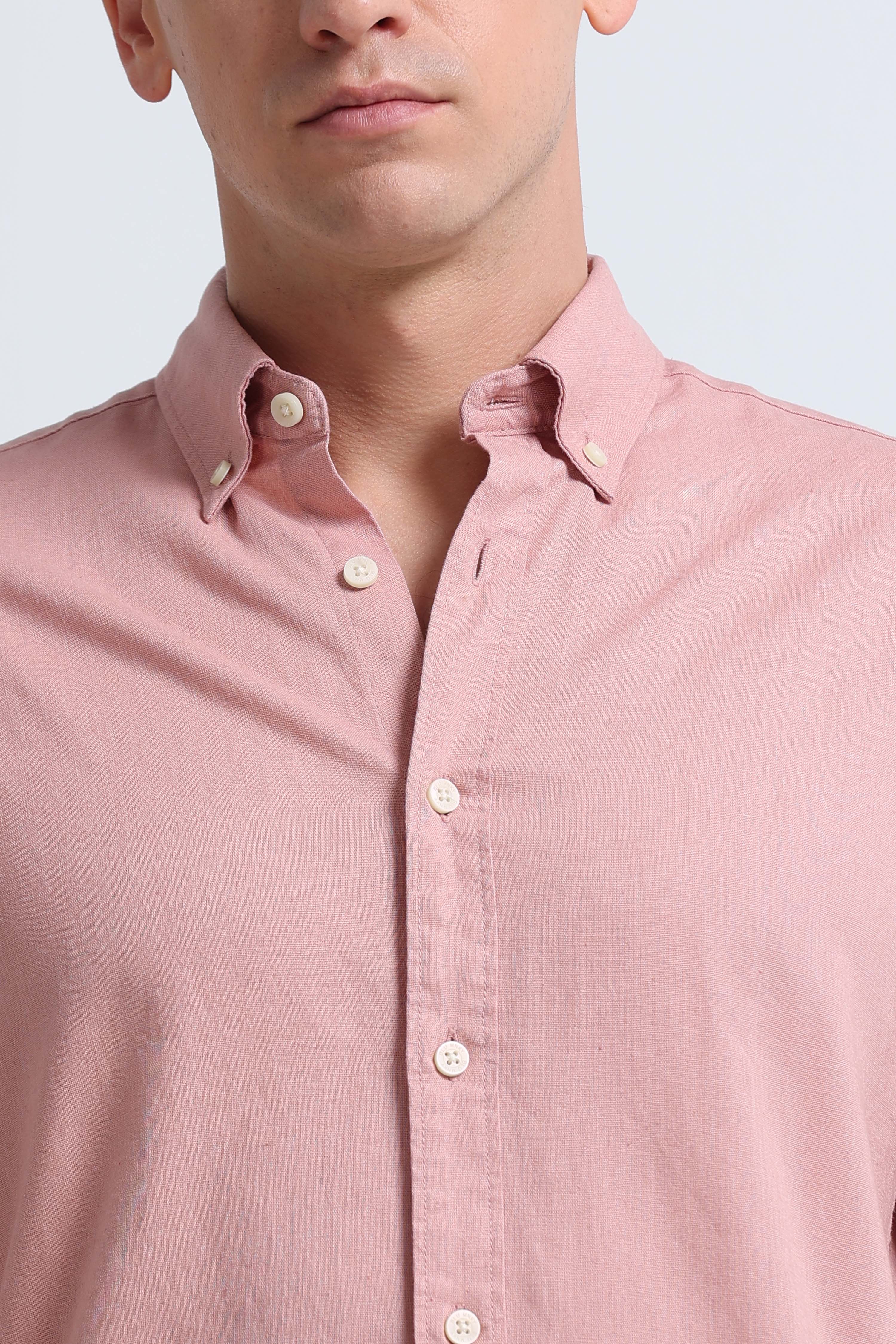Men Peach Button-Down Shirt