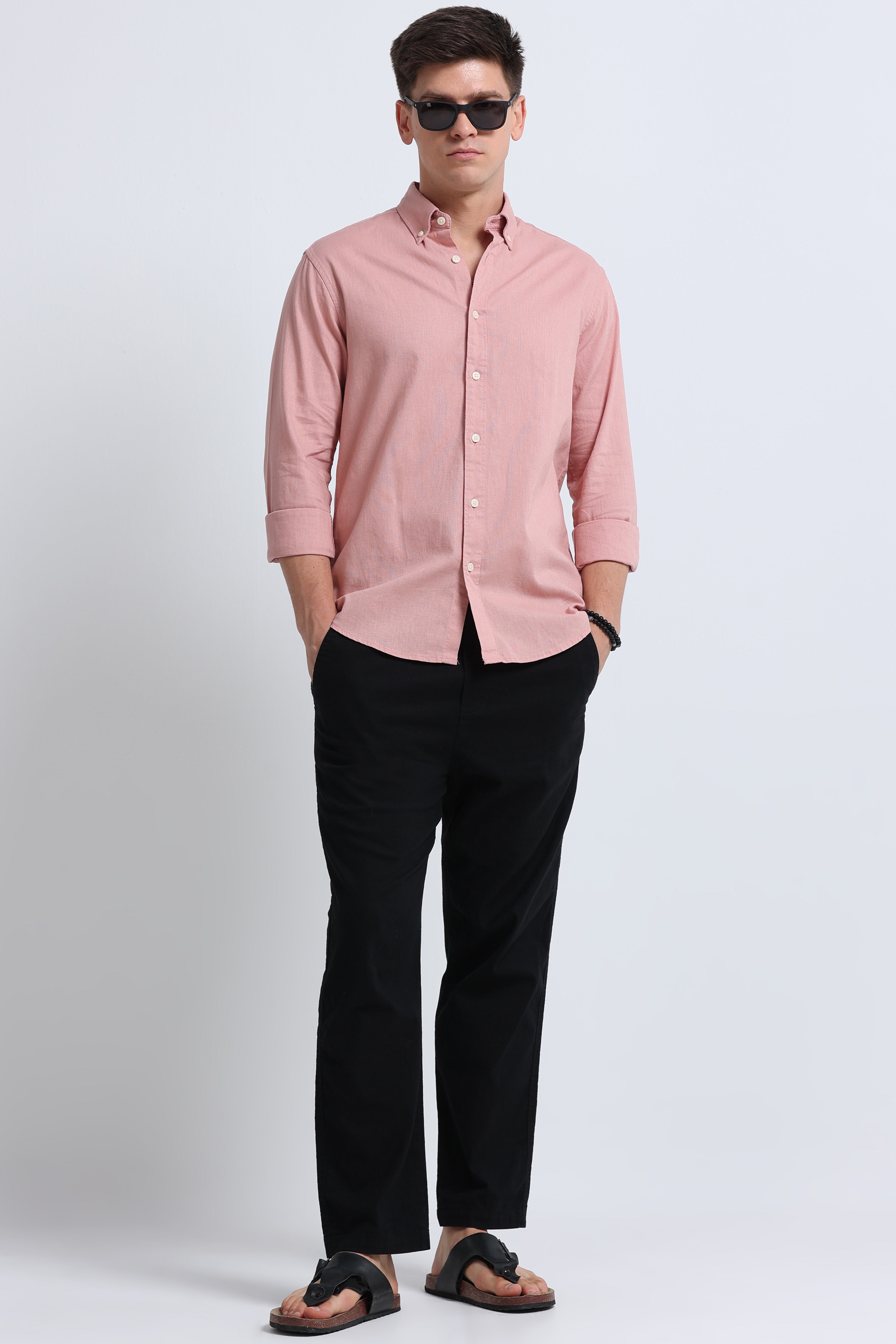 Men Peach Button-Down Shirt
